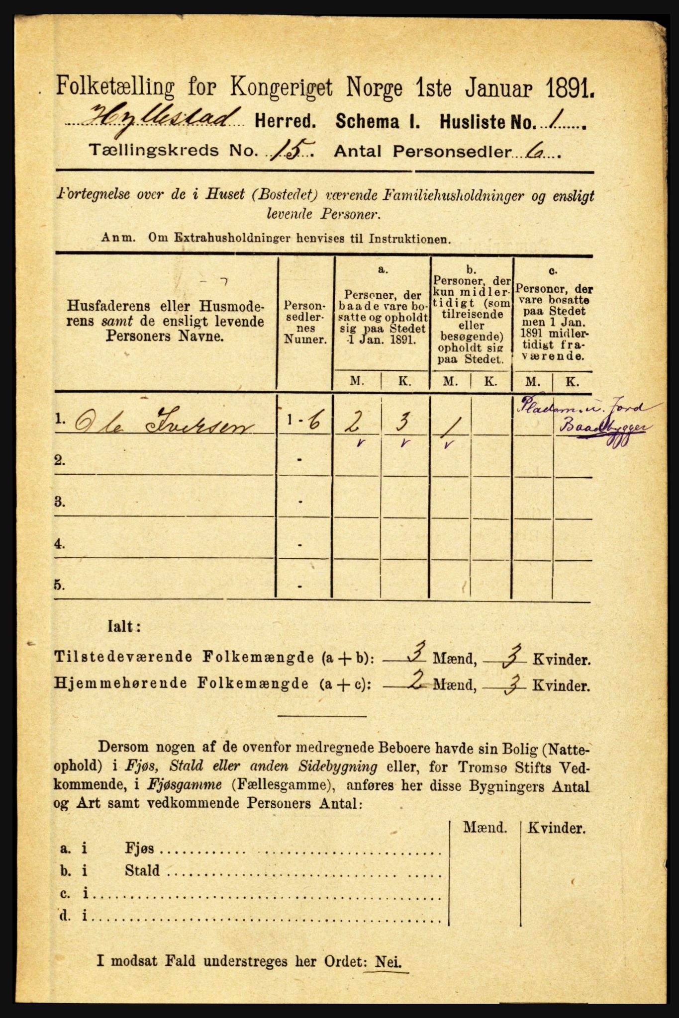 RA, 1891 census for 1413 Hyllestad, 1891, p. 2677