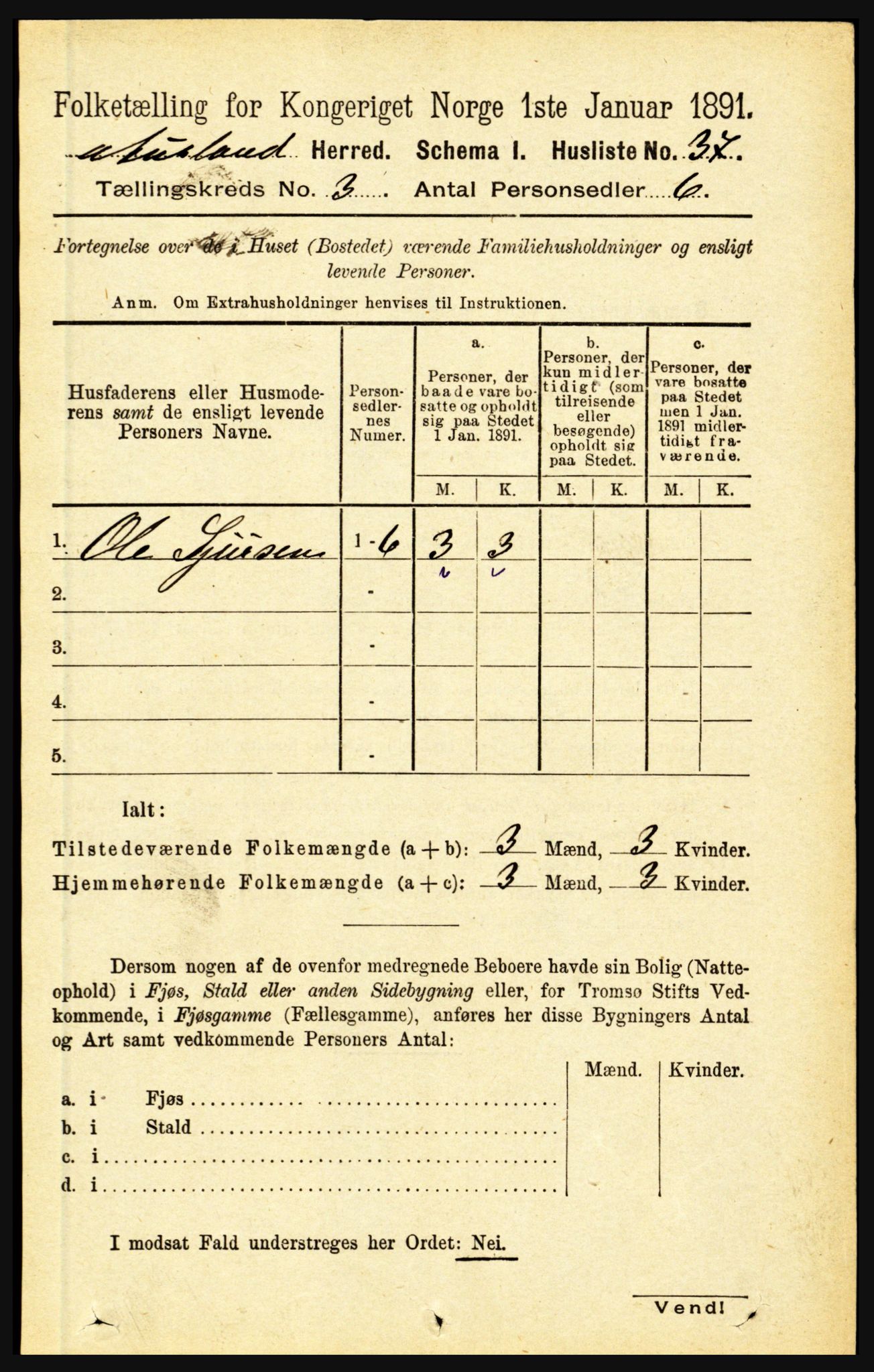 RA, 1891 census for 1421 Aurland, 1891, p. 913