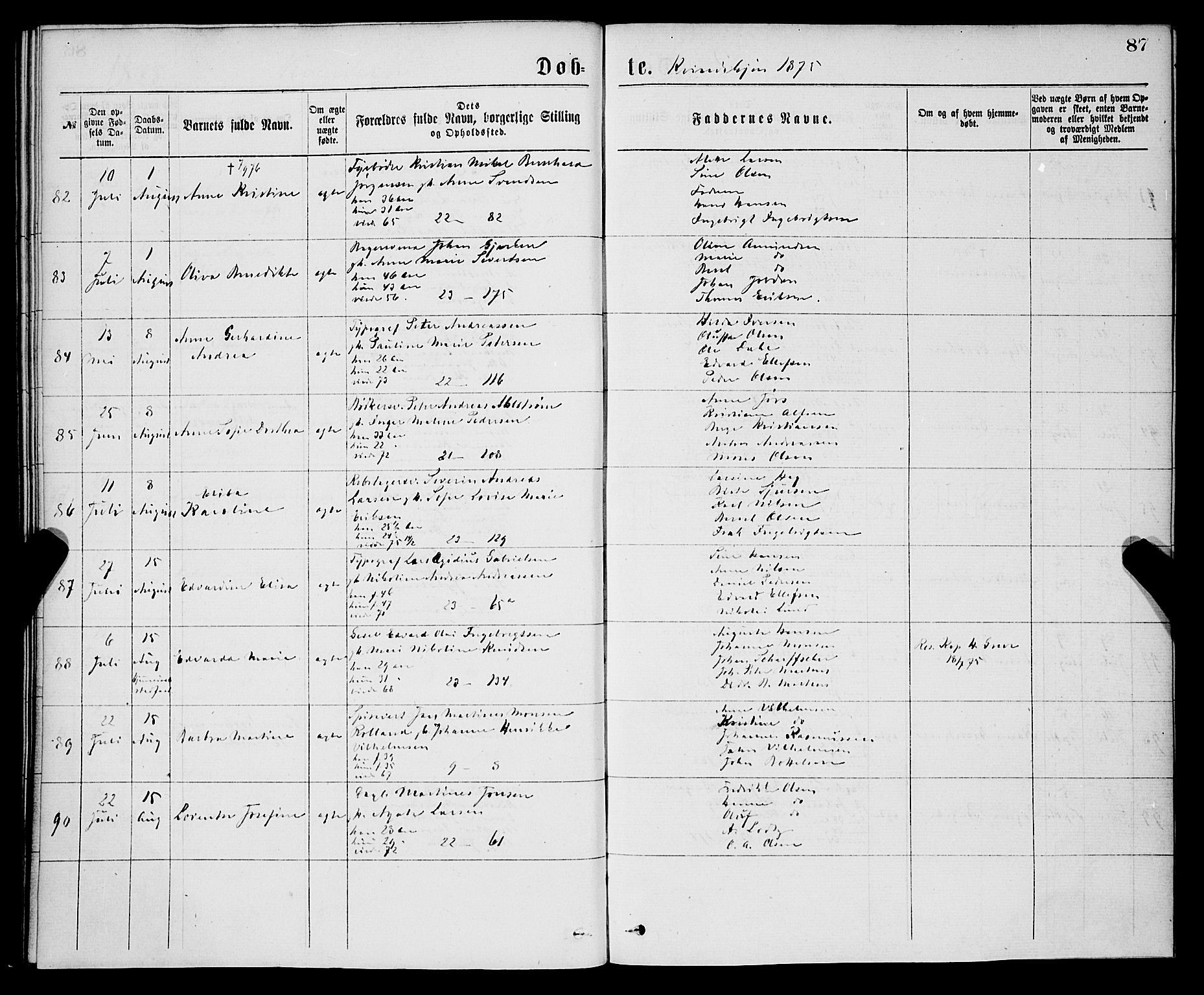 Korskirken sokneprestembete, AV/SAB-A-76101/H/Hab: Parish register (copy) no. B 7, 1874-1878, p. 87