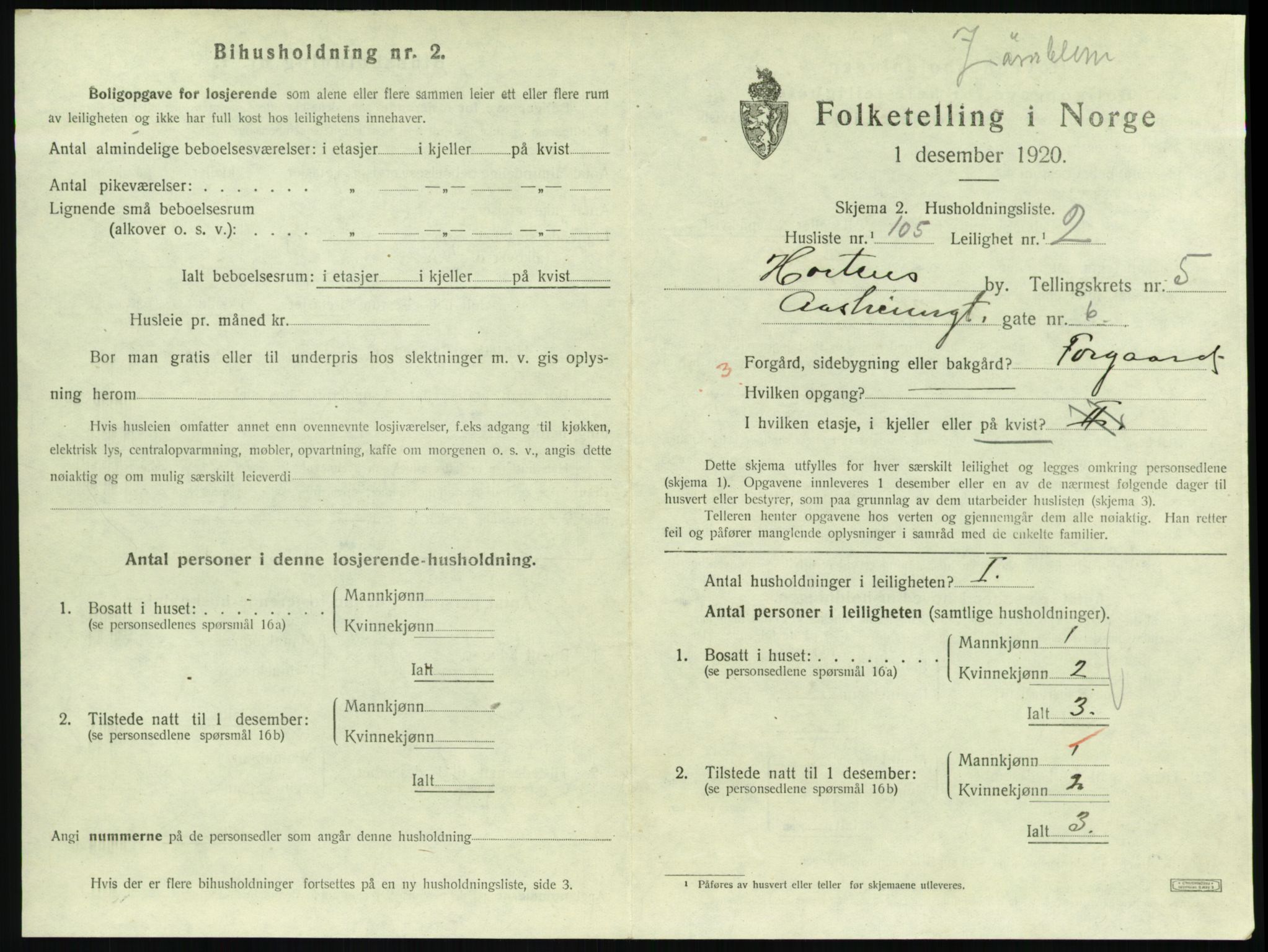 SAKO, 1920 census for Horten, 1920, p. 6039