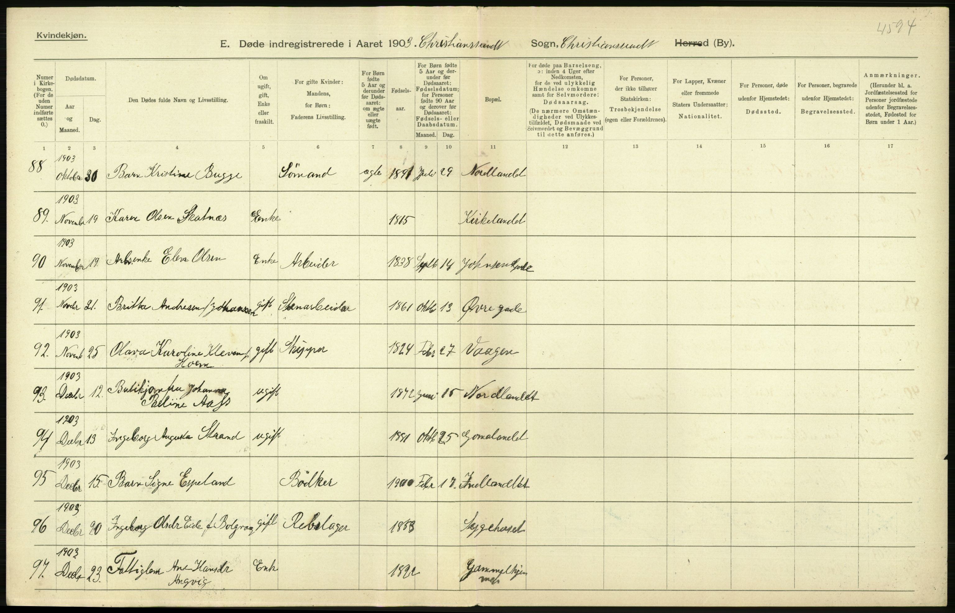 Statistisk sentralbyrå, Sosiodemografiske emner, Befolkning, AV/RA-S-2228/D/Df/Dfa/Dfaa/L0016: Romsdal amt: Fødte, gifte, døde., 1903, p. 1010