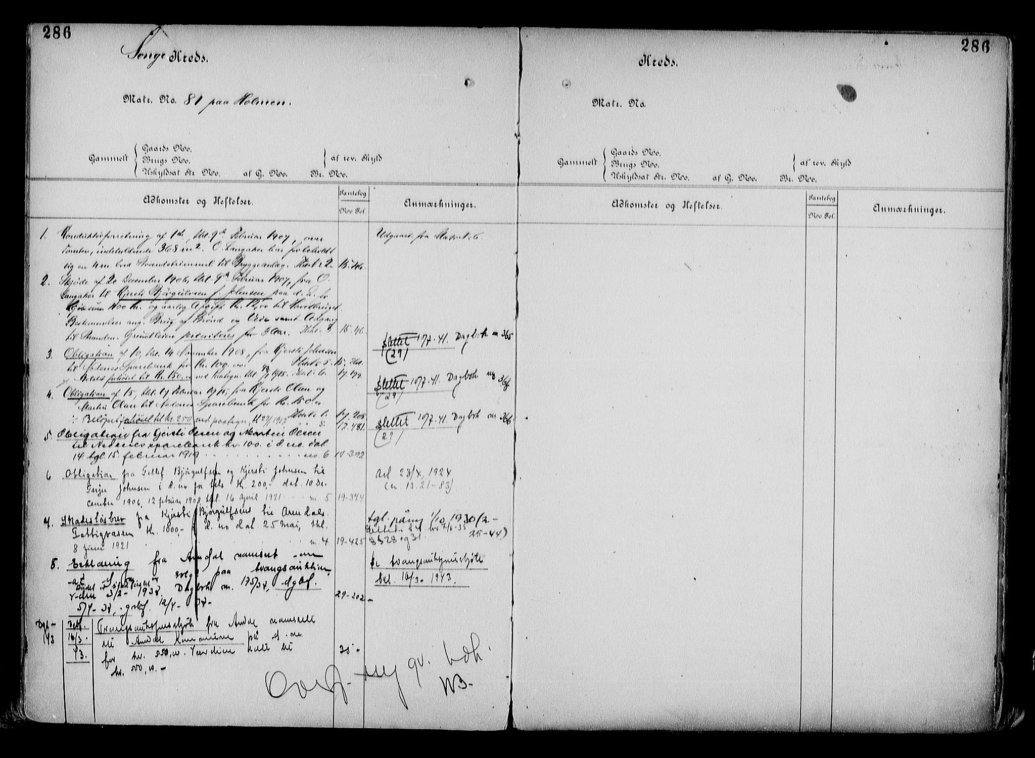 Arendal byfogd, AV/SAK-1222-0001/G/Ga/L0015: Mortgage register no. 13, 1860-1960, p. 286