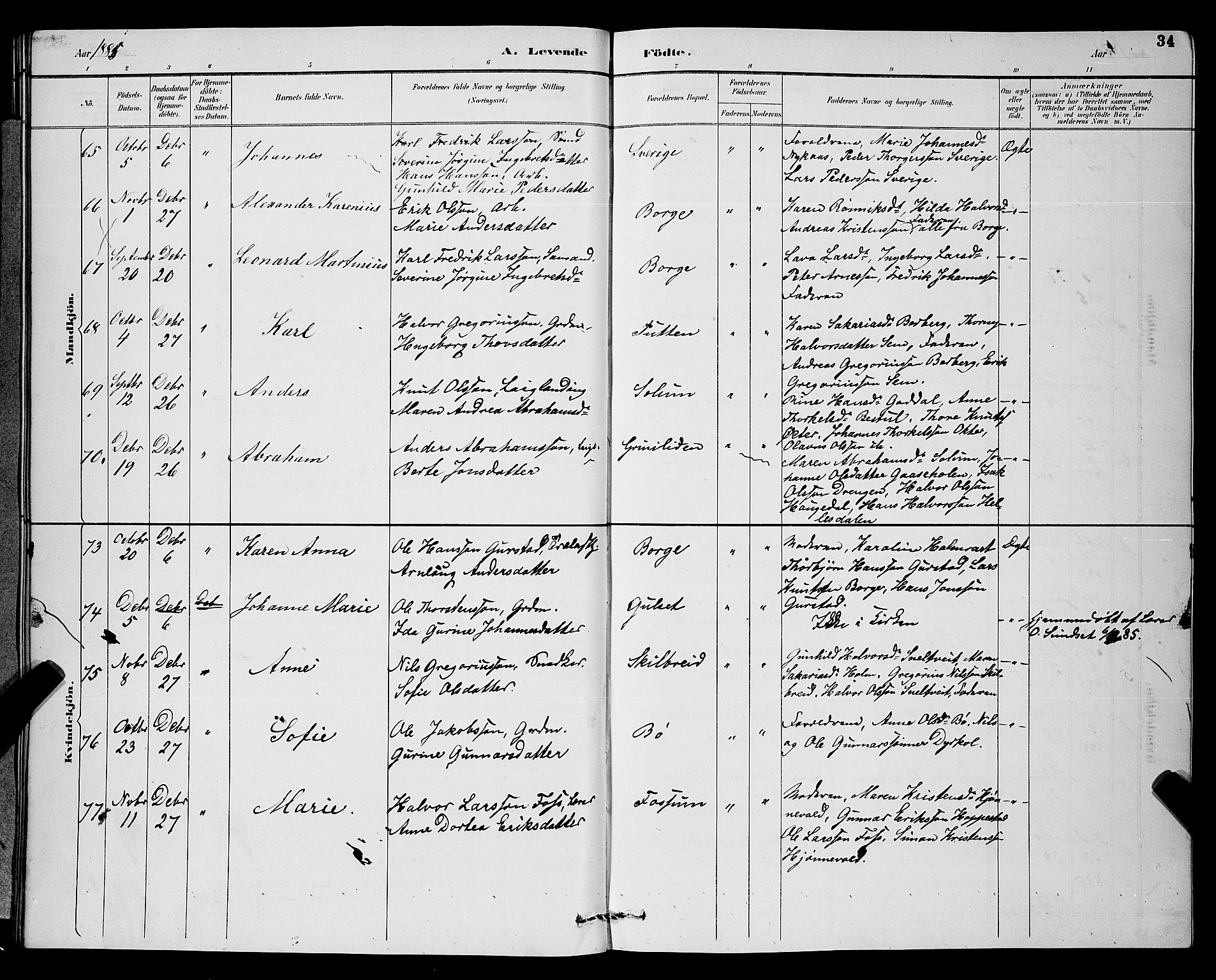 Gjerpen kirkebøker, SAKO/A-265/G/Ga/L0002: Parish register (copy) no. I 2, 1883-1900, p. 34