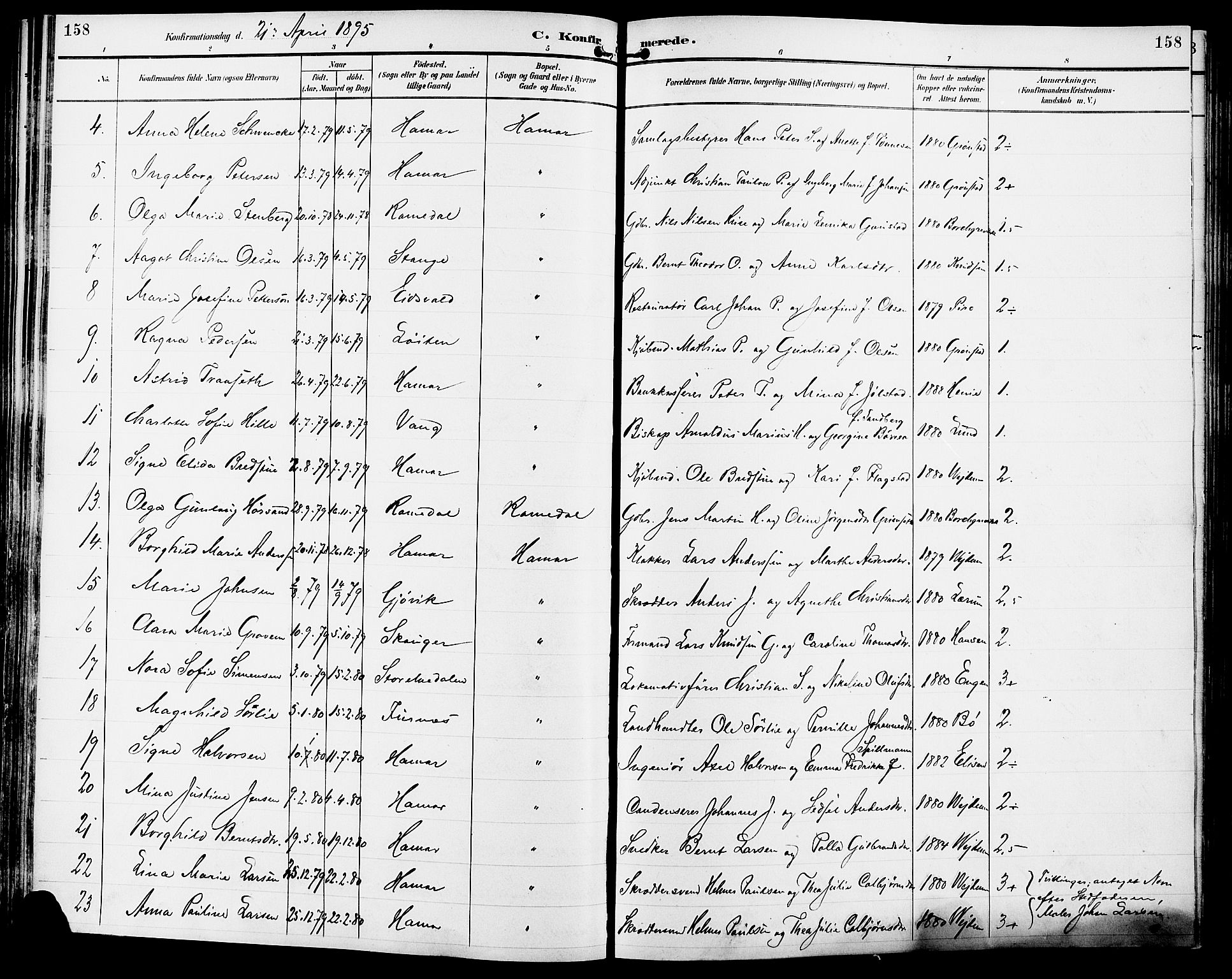 Vang prestekontor, Hedmark, AV/SAH-PREST-008/H/Ha/Haa/L0017: Parish register (official) no. 17, 1890-1899, p. 158