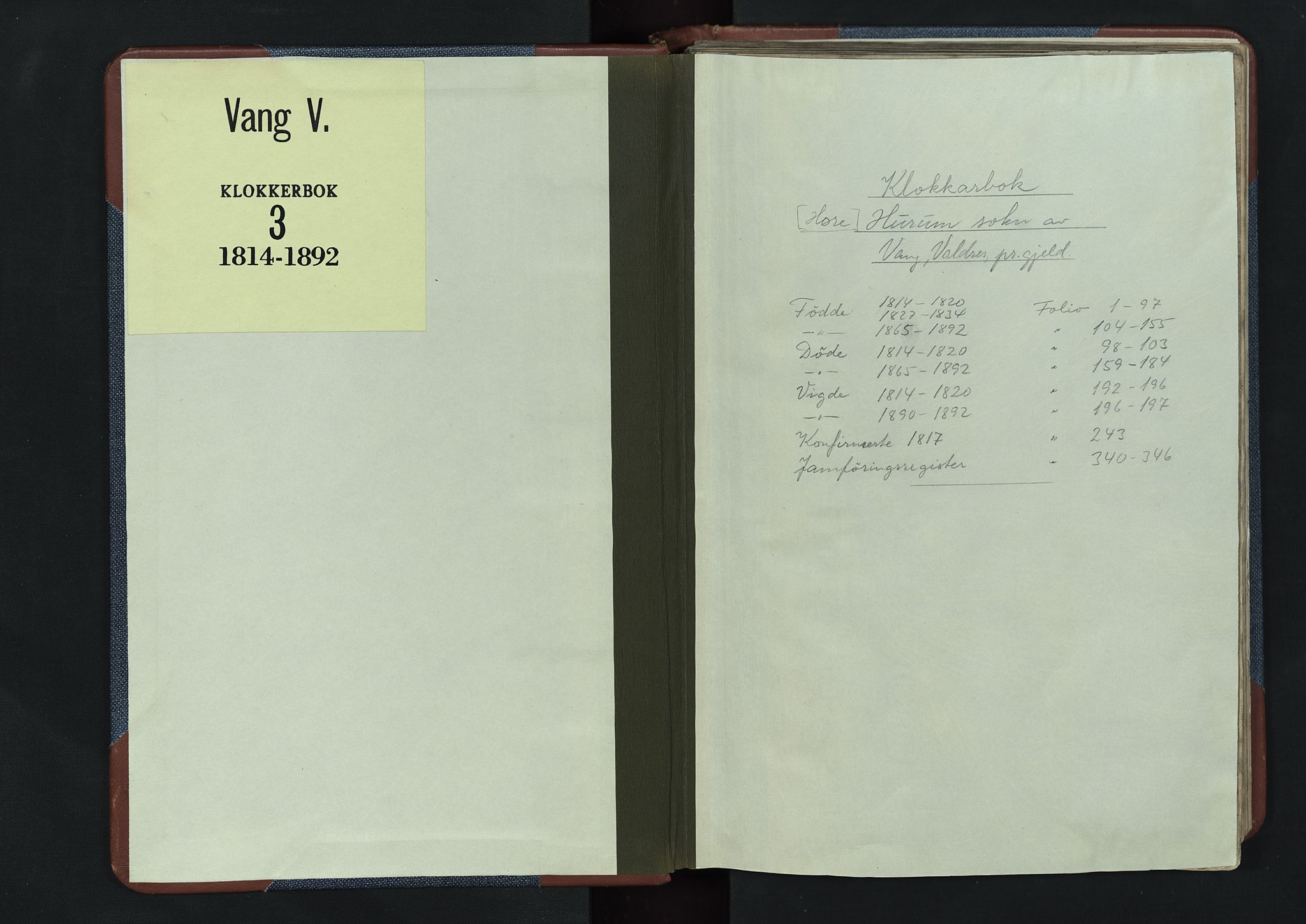 Vang prestekontor, Valdres, SAH/PREST-140/H/Hb/L0003: Parish register (copy) no. 3, 1814-1892