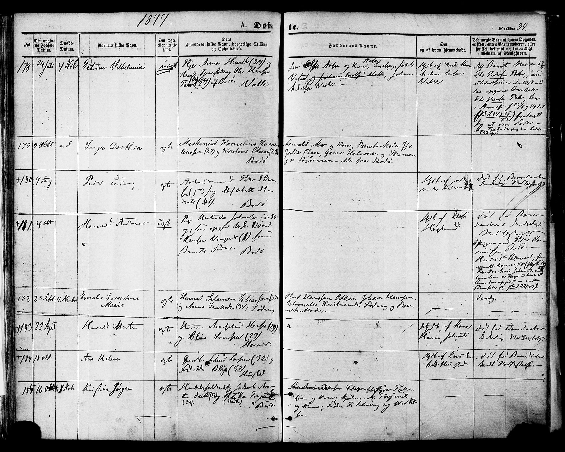 Ministerialprotokoller, klokkerbøker og fødselsregistre - Nordland, AV/SAT-A-1459/801/L0009: Parish register (official) no. 801A09, 1876-1883, p. 34