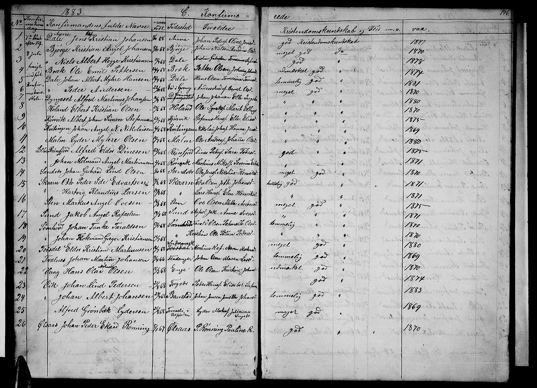 Ministerialprotokoller, klokkerbøker og fødselsregistre - Nordland, AV/SAT-A-1459/812/L0187: Parish register (copy) no. 812C05, 1850-1883, p. 146