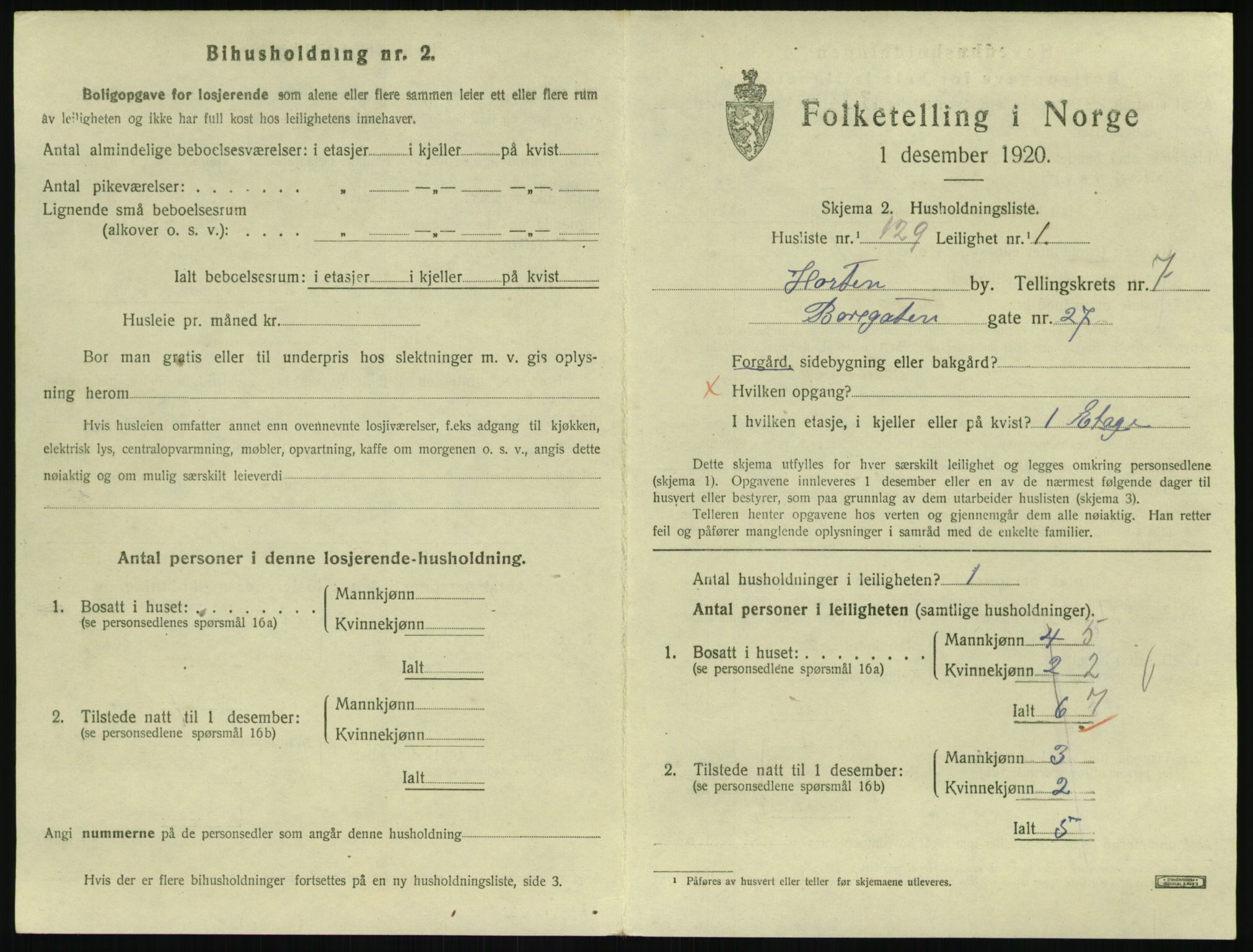 SAKO, 1920 census for Horten, 1920, p. 7661