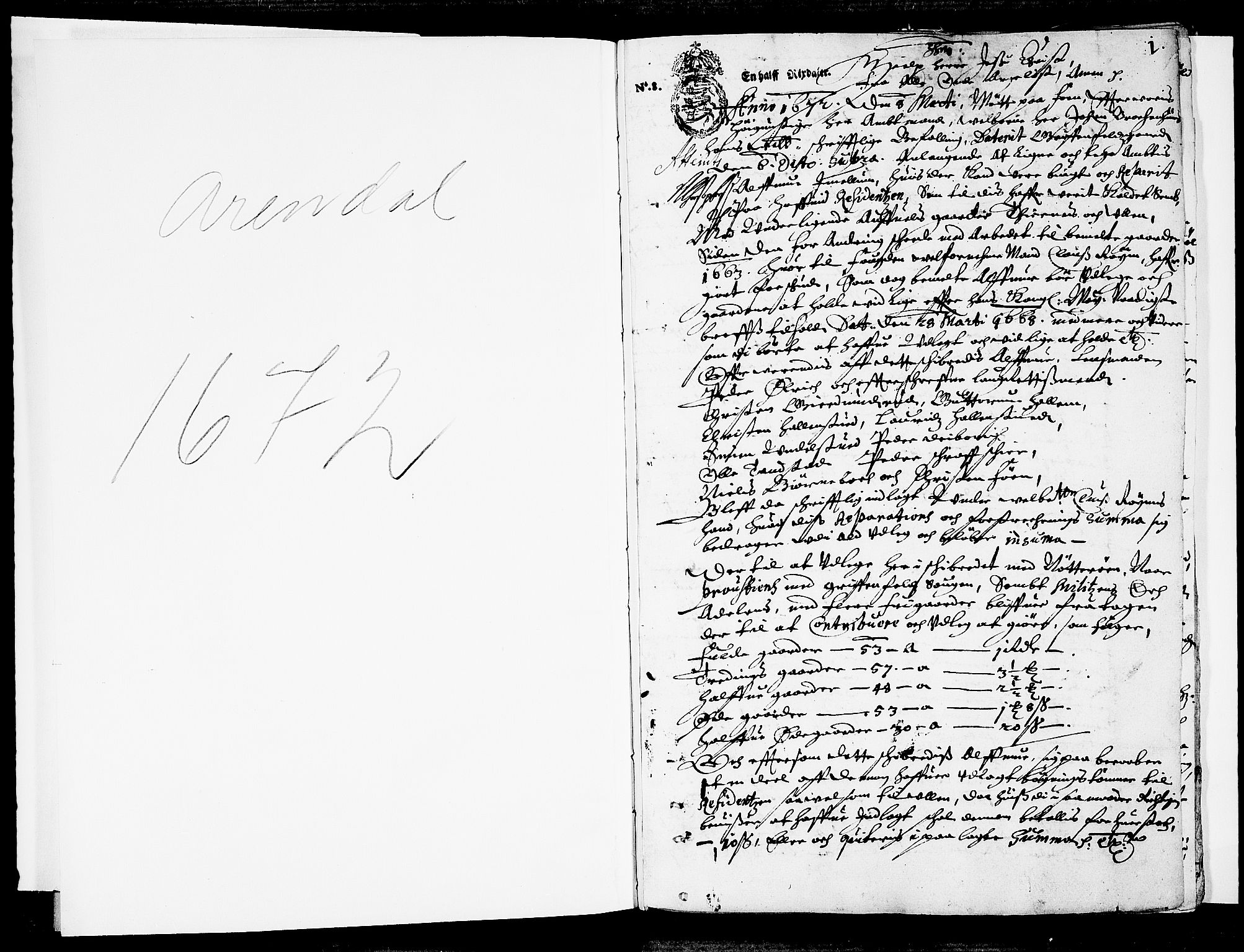 Jarlsberg-sorenskriveriene, SAKO/A-79/F/Fa/L0018: Tingbok, 1672, p. 1