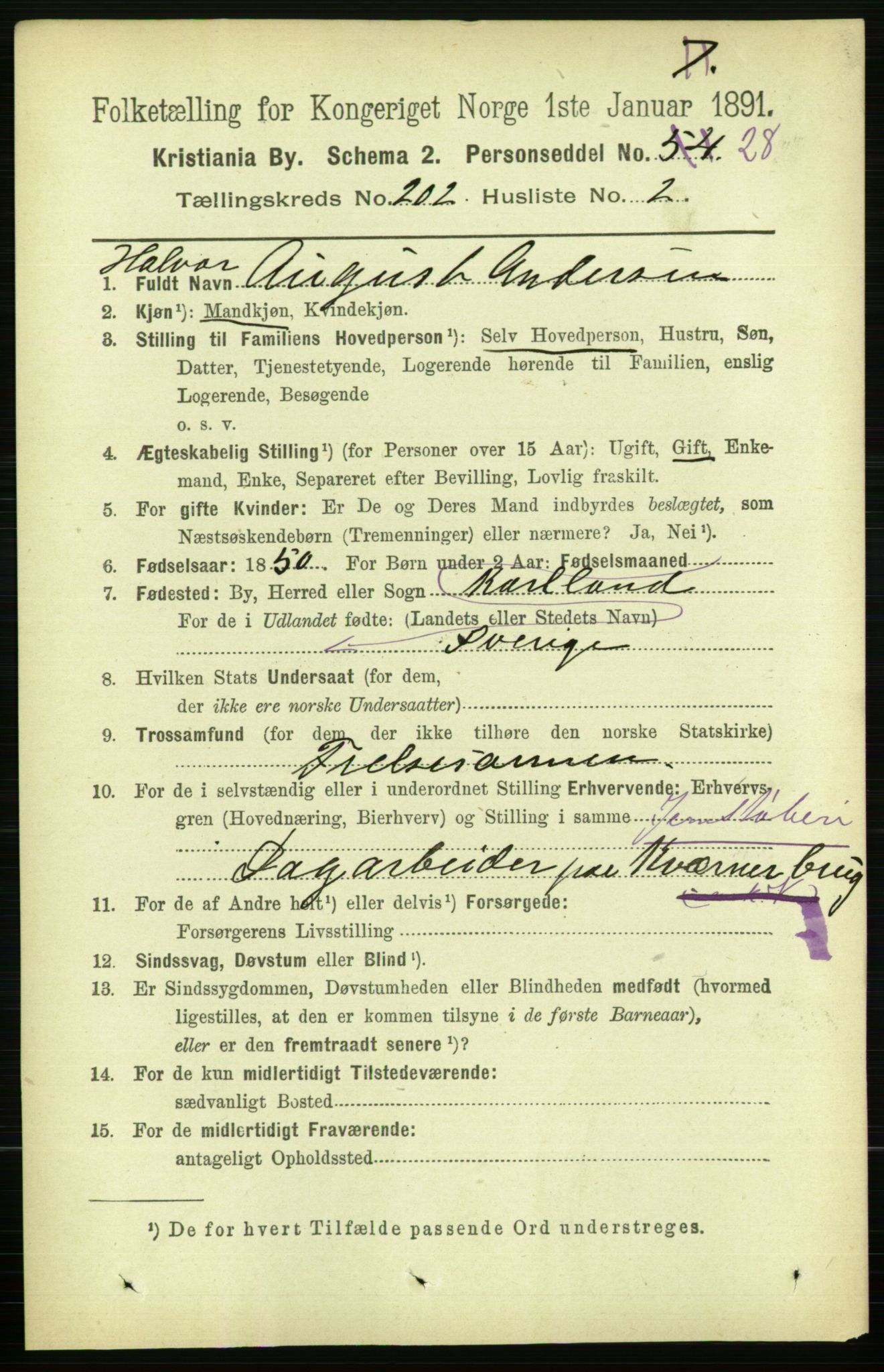 RA, 1891 census for 0301 Kristiania, 1891, p. 121574