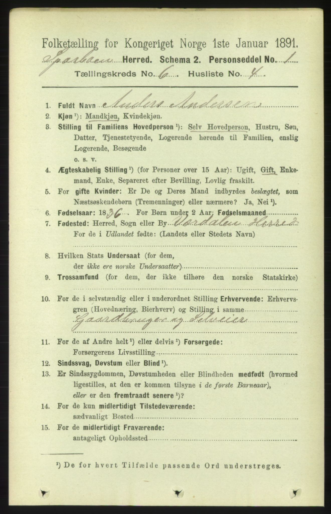 RA, 1891 census for 1731 Sparbu, 1891, p. 2173