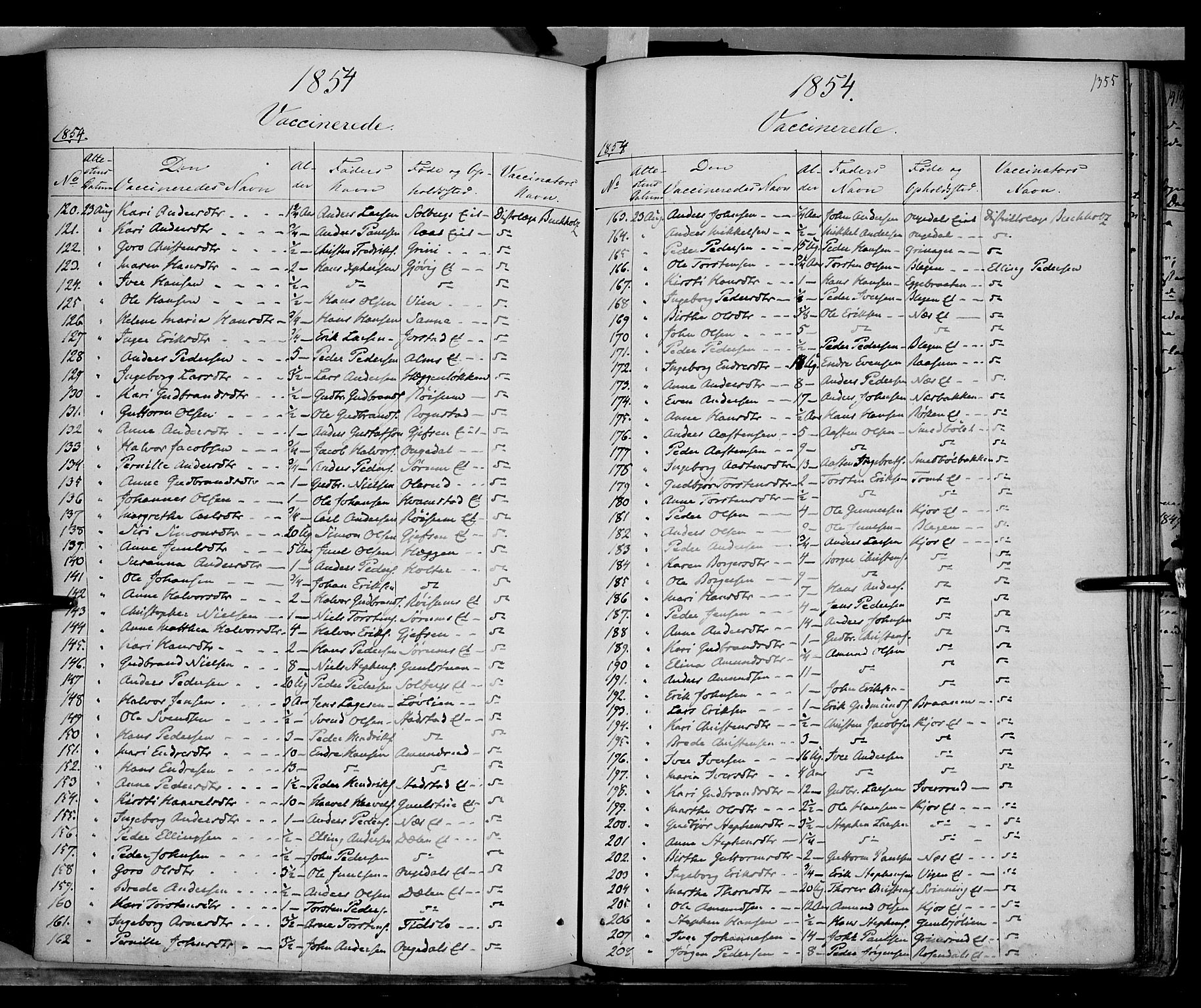 Gran prestekontor, AV/SAH-PREST-112/H/Ha/Haa/L0011: Parish register (official) no. 11, 1842-1856, p. 1354-1355