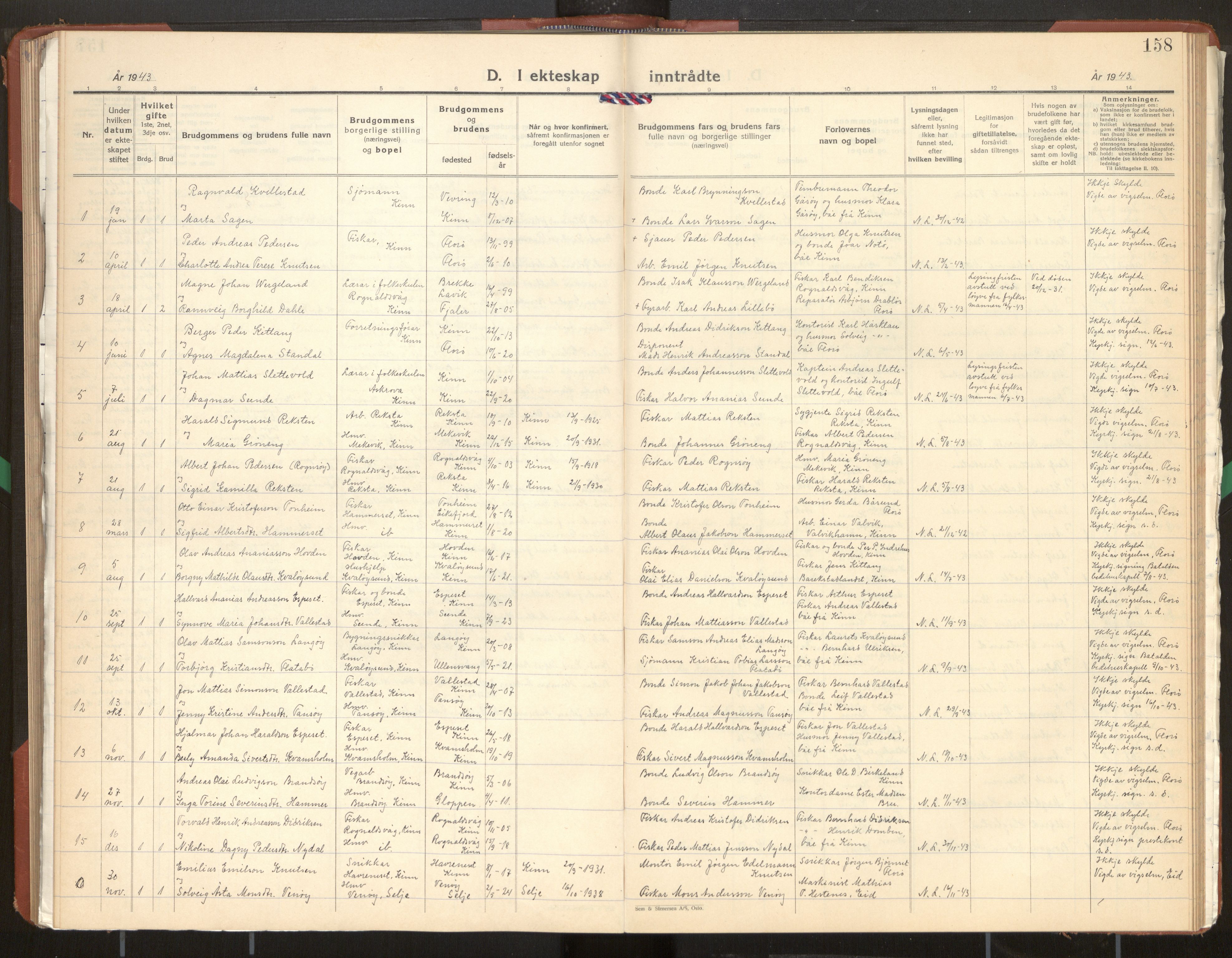 Kinn sokneprestembete, SAB/A-80801/H/Hab/Haba/L0003: Parish register (copy) no. A 3, 1939-1960, p. 158