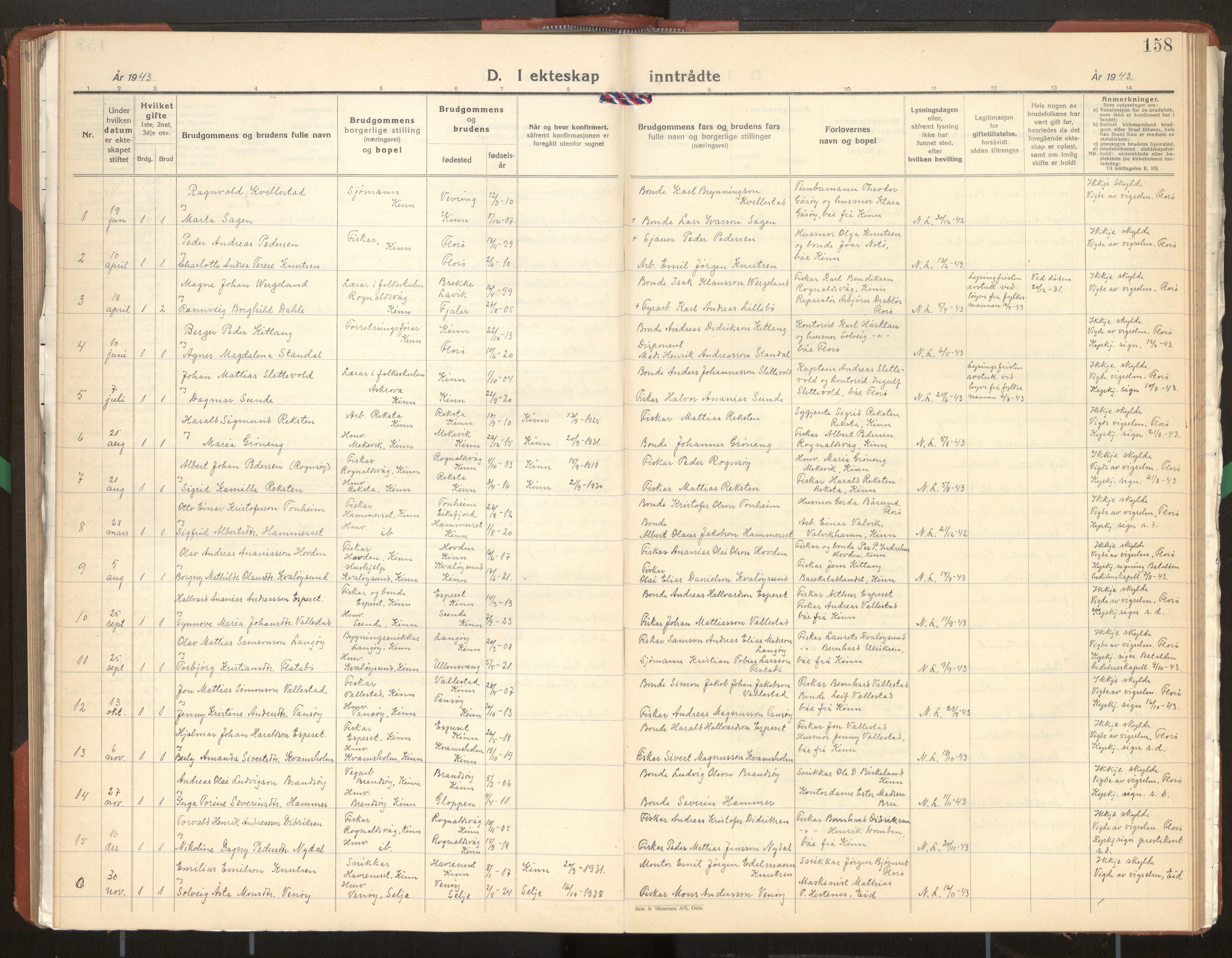 Kinn sokneprestembete, AV/SAB-A-80801/H/Hab/Haba/L0003: Parish register (copy) no. A 3, 1939-1960, p. 158