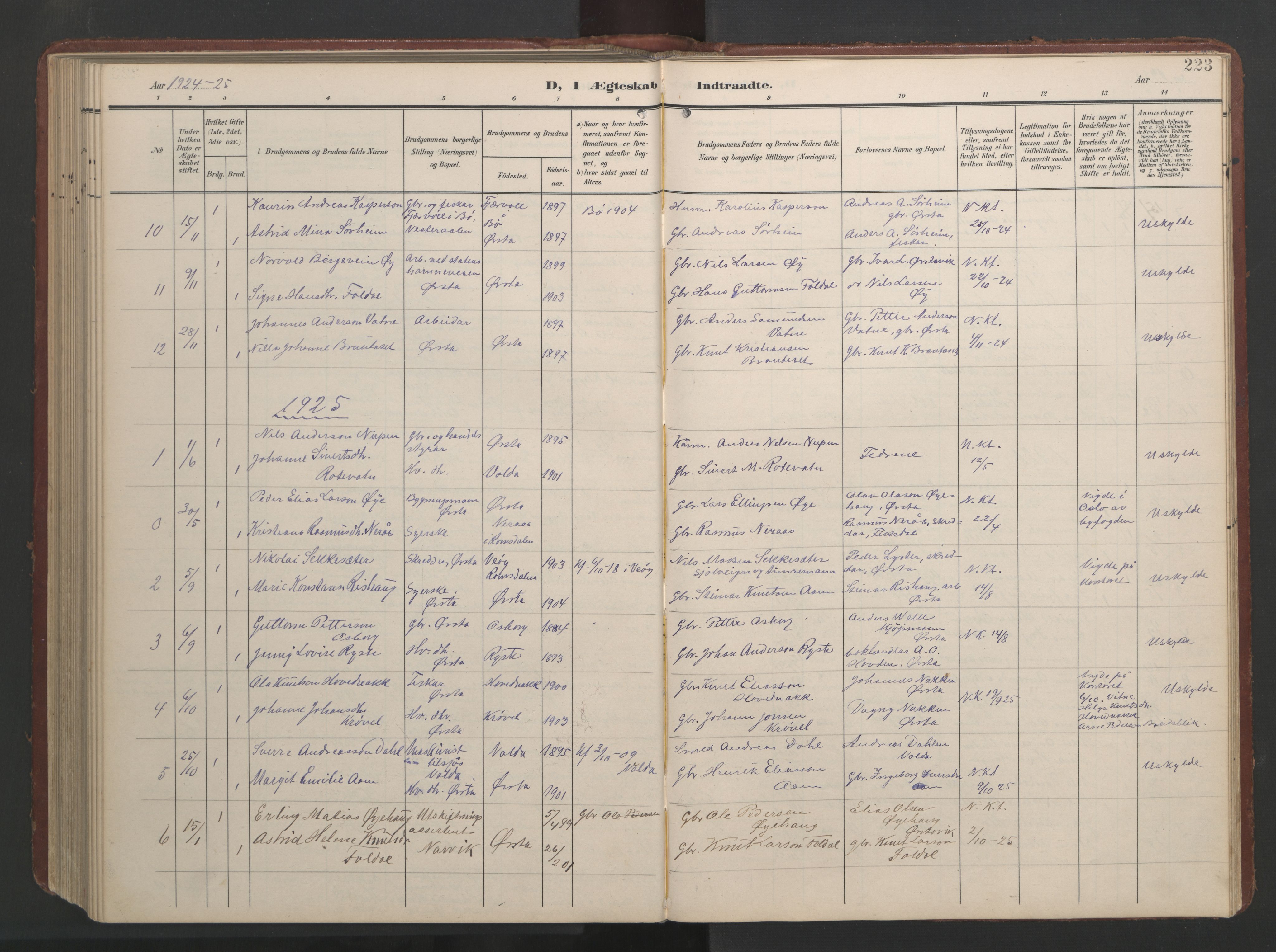 Ministerialprotokoller, klokkerbøker og fødselsregistre - Møre og Romsdal, AV/SAT-A-1454/513/L0190: Parish register (copy) no. 513C04, 1904-1926, p. 223