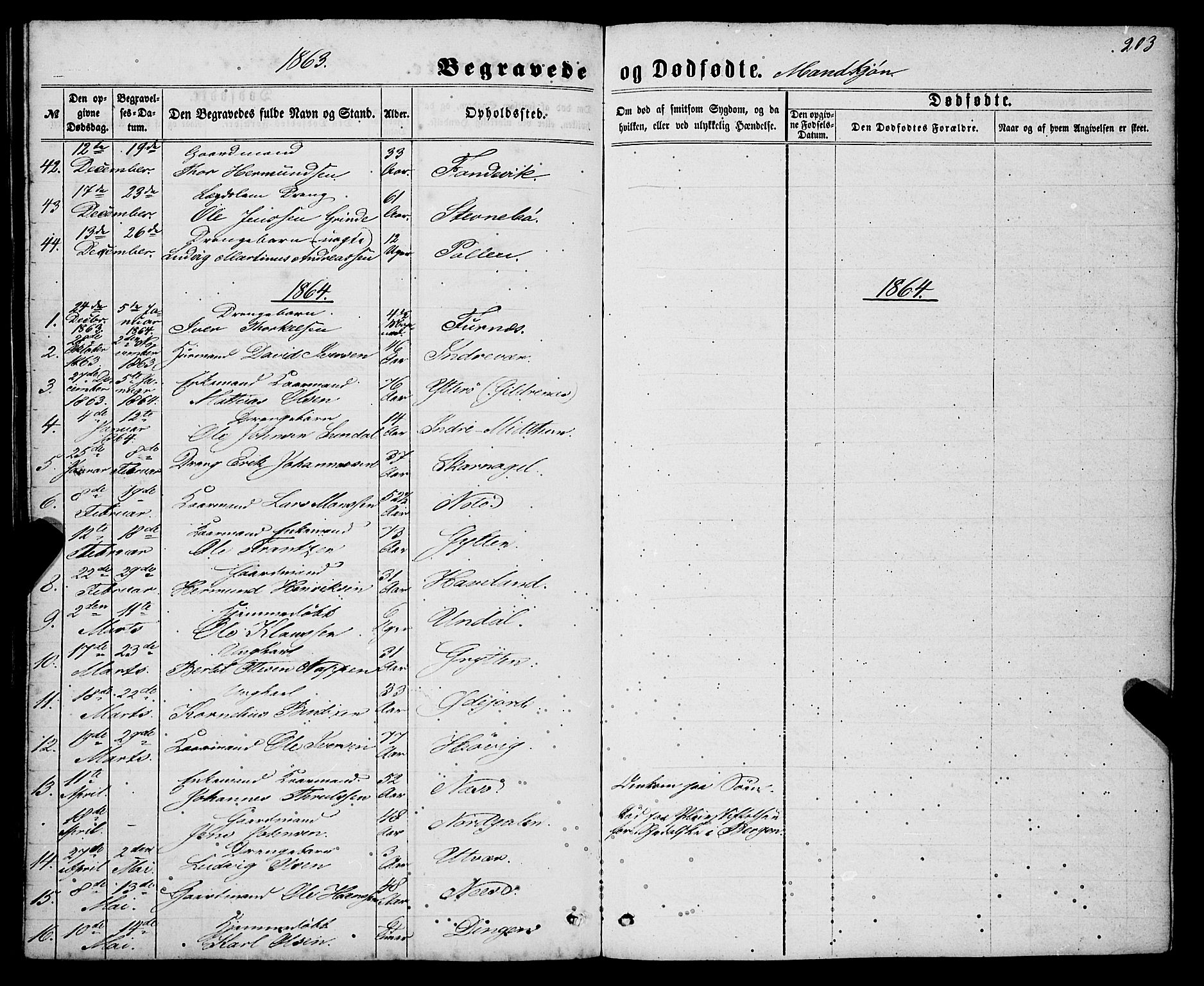 Gulen sokneprestembete, AV/SAB-A-80201/H/Haa/Haaa/L0022: Parish register (official) no. A 22, 1859-1869, p. 203