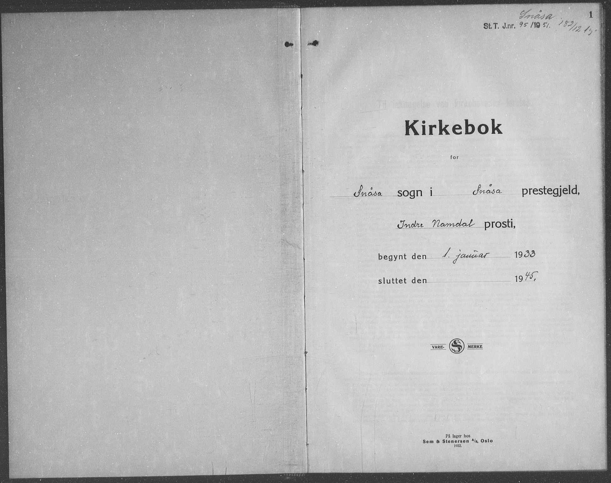 Ministerialprotokoller, klokkerbøker og fødselsregistre - Nord-Trøndelag, SAT/A-1458/749/L0481: Parish register (copy) no. 749C03, 1933-1945, p. 1