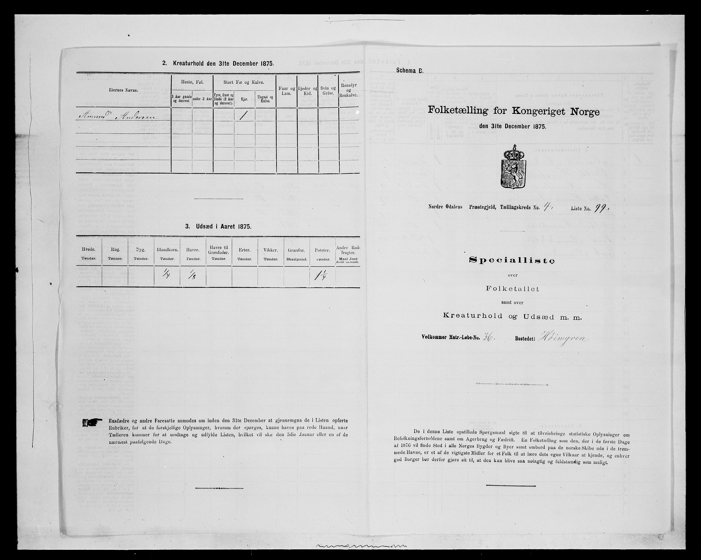 SAH, 1875 census for 0418P Nord-Odal, 1875, p. 742