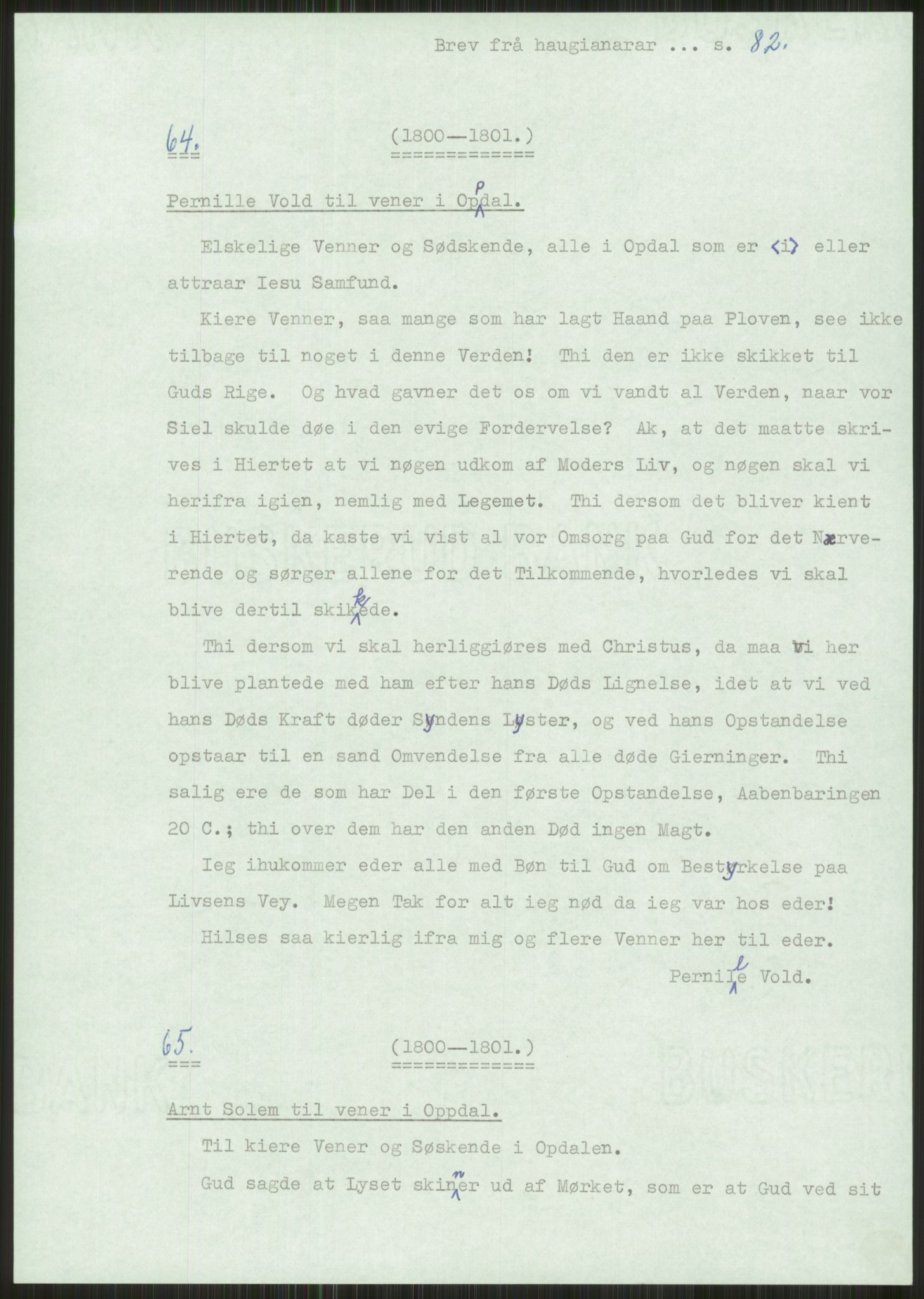 Samlinger til kildeutgivelse, Haugianerbrev, AV/RA-EA-6834/F/L0001: Haugianerbrev I: 1760-1804, 1760-1804, p. 82