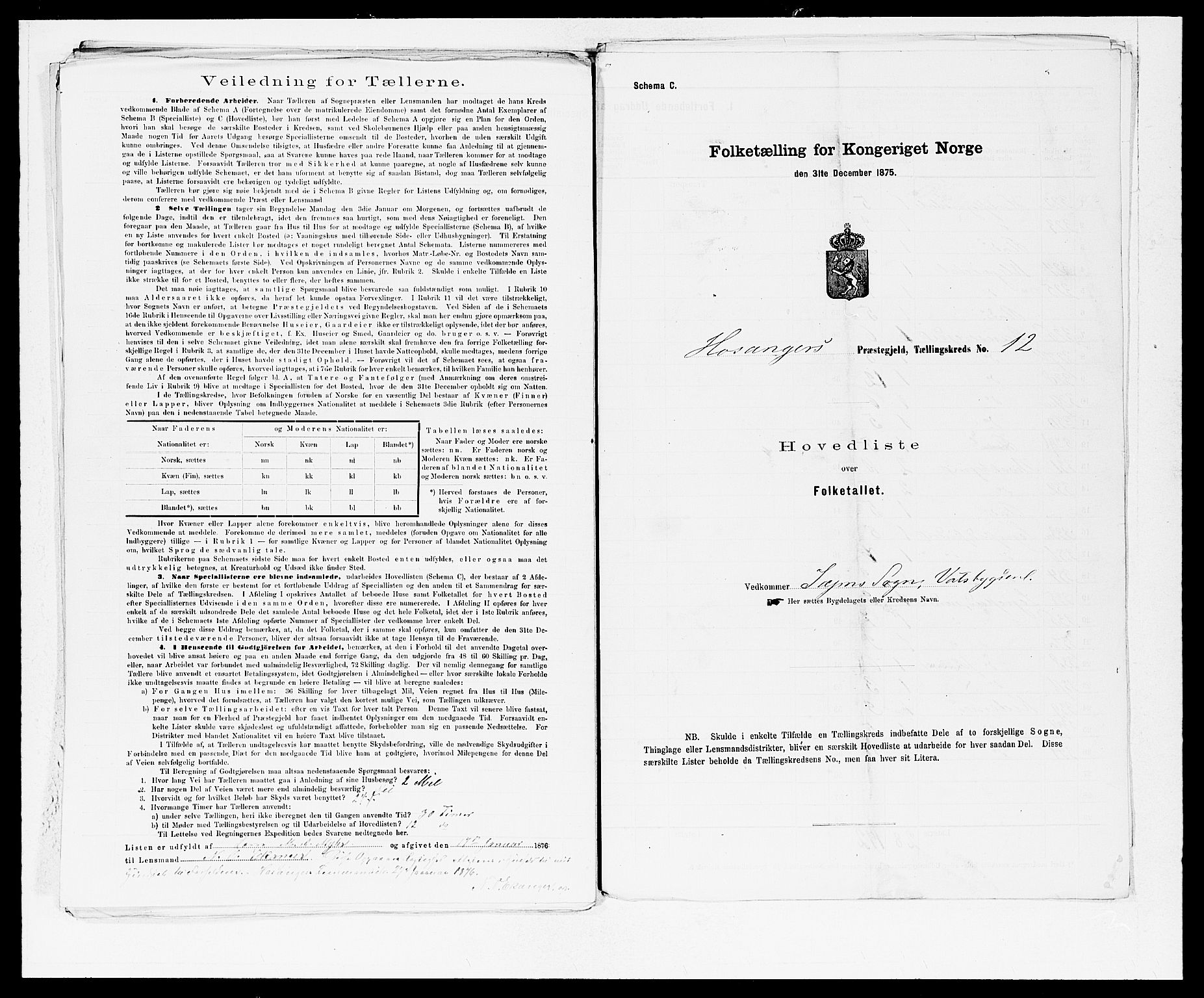 SAB, 1875 census for 1253P Hosanger, 1875, p. 26
