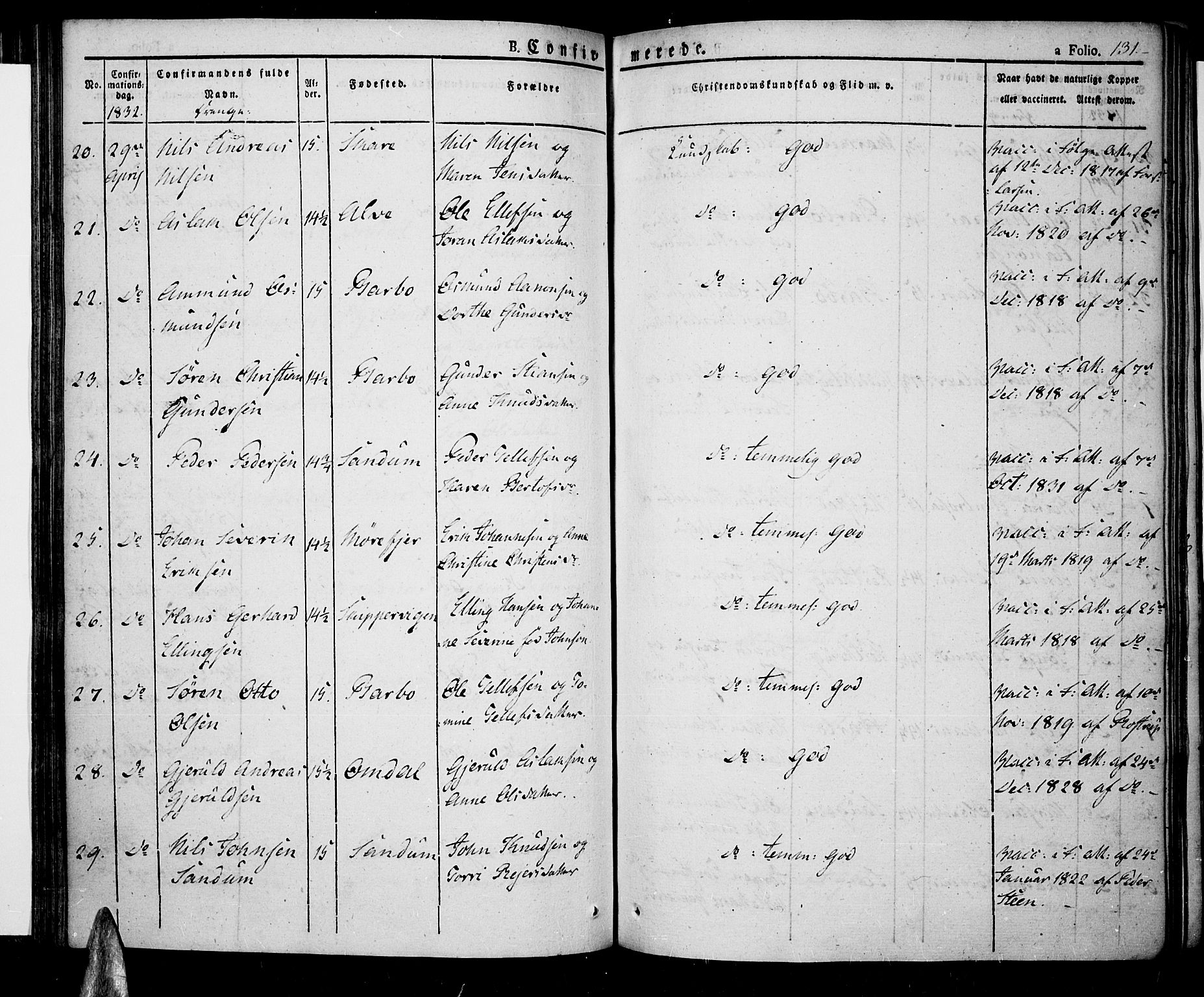 Tromøy sokneprestkontor, AV/SAK-1111-0041/F/Fa/L0003: Parish register (official) no. A 3, 1825-1837, p. 131