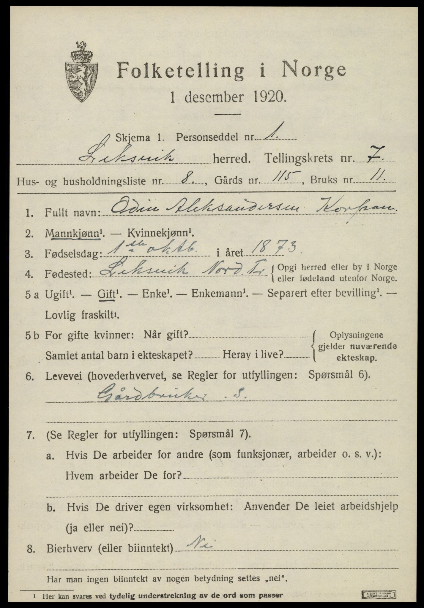 SAT, 1920 census for Leksvik, 1920, p. 6134