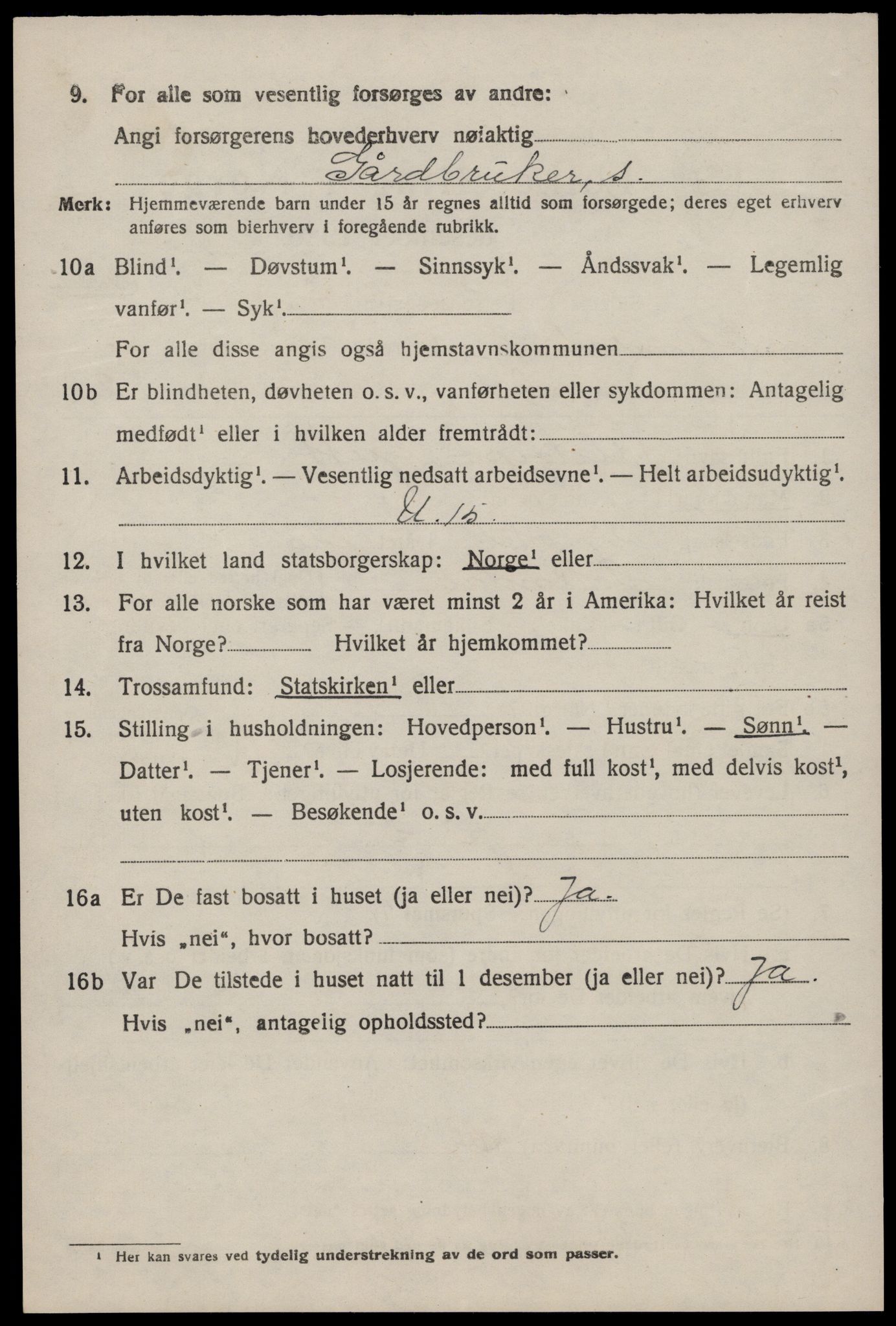 SAST, 1920 census for Sokndal, 1920, p. 3104
