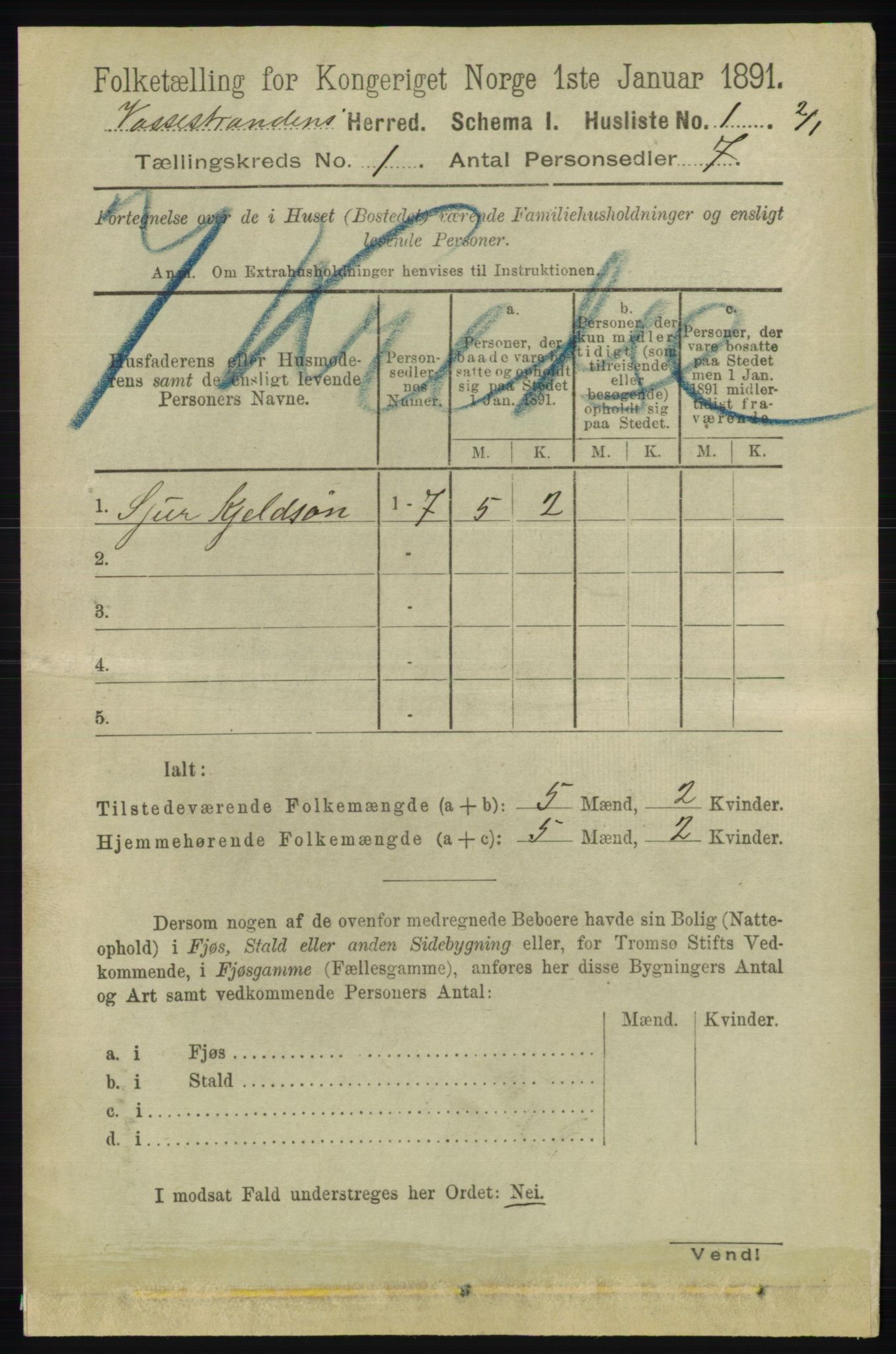 RA, 1891 census for 1236 Vossestrand, 1891, p. 20