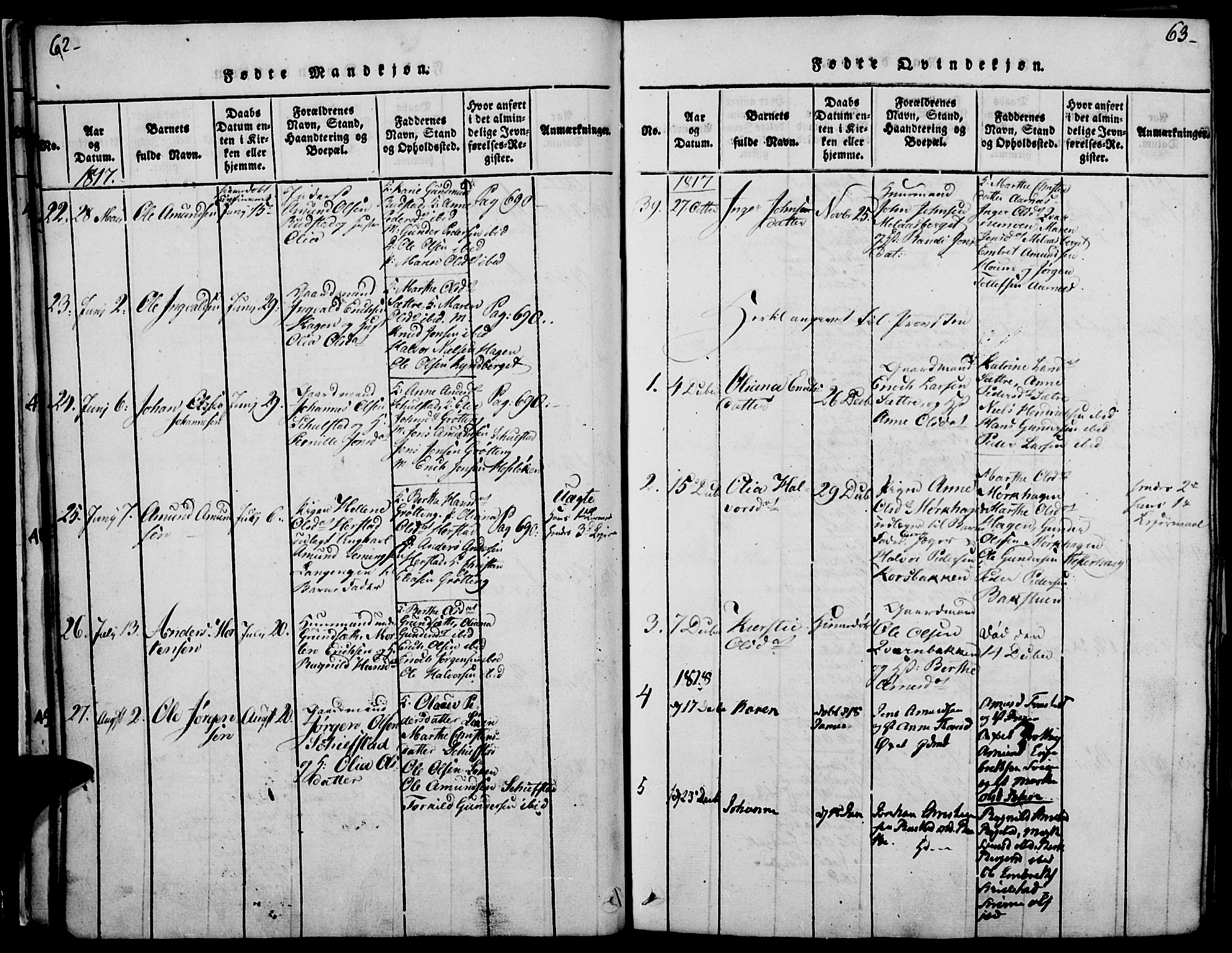 Elverum prestekontor, AV/SAH-PREST-044/H/Ha/Haa/L0007: Parish register (official) no. 7, 1815-1830, p. 62-63