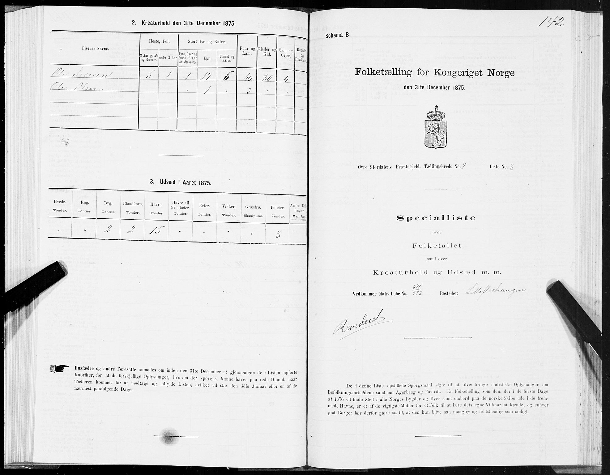 SAT, 1875 census for 1711P Øvre Stjørdal, 1875, p. 2142