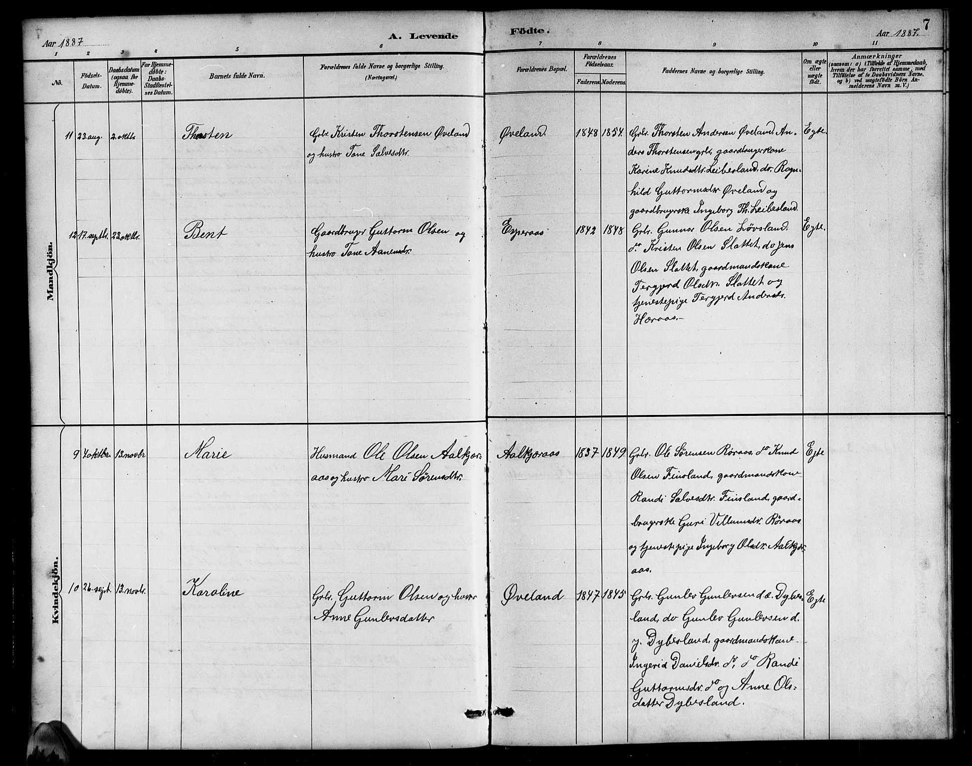 Bjelland sokneprestkontor, AV/SAK-1111-0005/F/Fb/Fbb/L0005: Parish register (copy) no. B 5, 1887-1918, p. 7