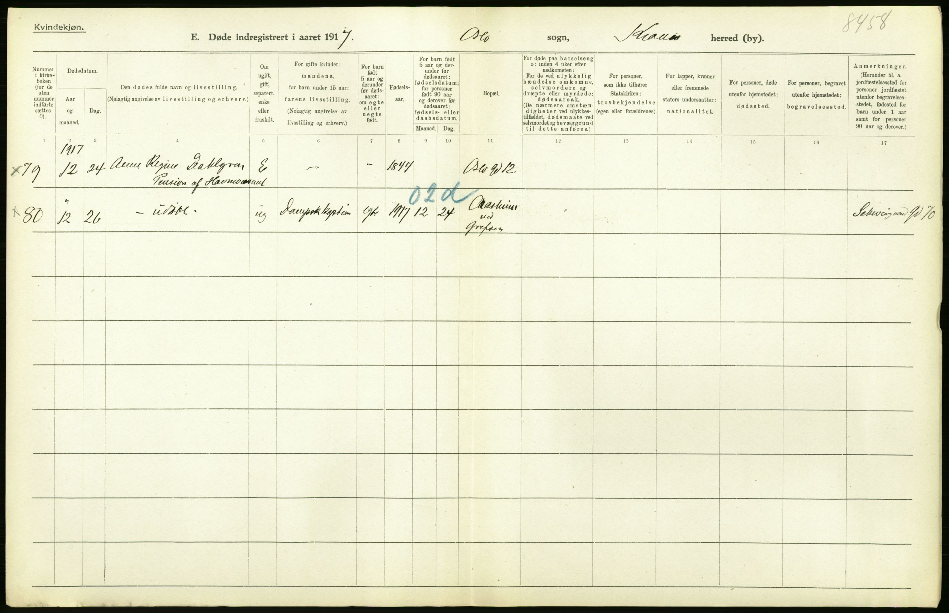 Statistisk sentralbyrå, Sosiodemografiske emner, Befolkning, RA/S-2228/D/Df/Dfb/Dfbg/L0011: Kristiania: Døde, dødfødte., 1917, p. 176