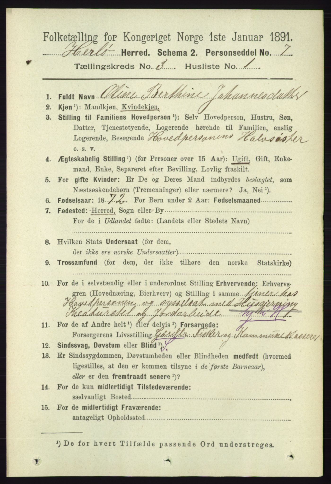 RA, 1891 census for 1258 Herdla, 1891, p. 1088