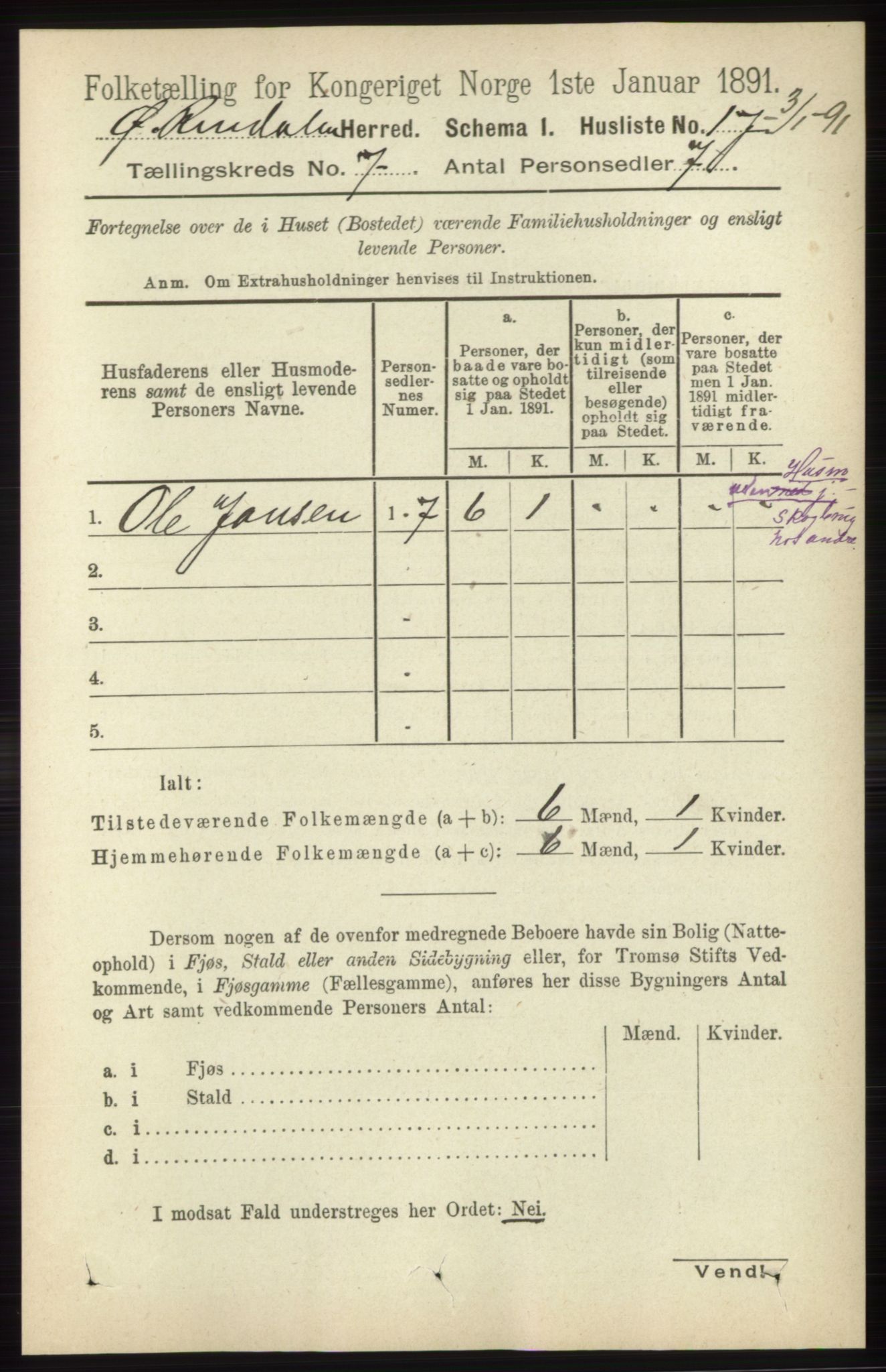 RA, 1891 census for 0433 Øvre Rendal, 1891, p. 1801