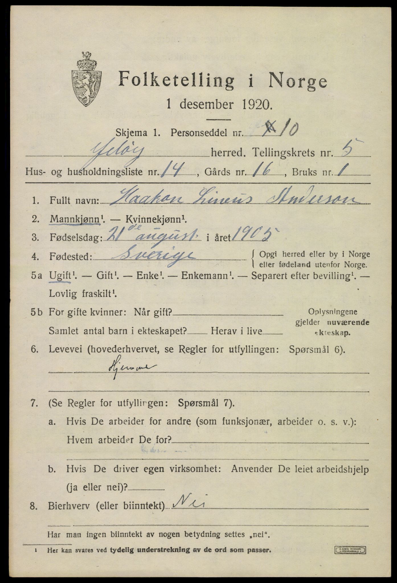 SAO, 1920 census for Moss land district, 1920, p. 6413
