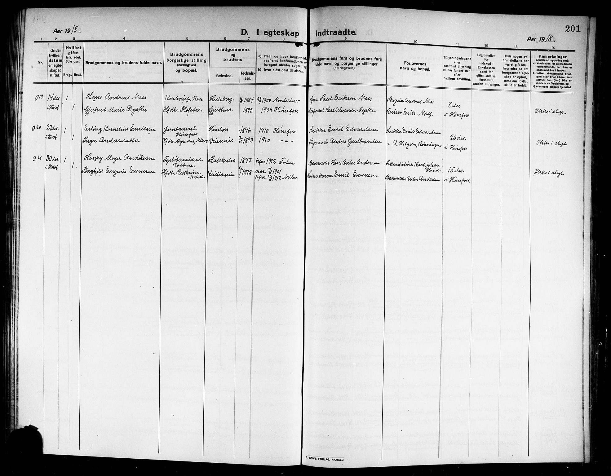 Norderhov kirkebøker, SAKO/A-237/G/Ga/L0009: Parish register (copy) no. I 9, 1913-1920, p. 201