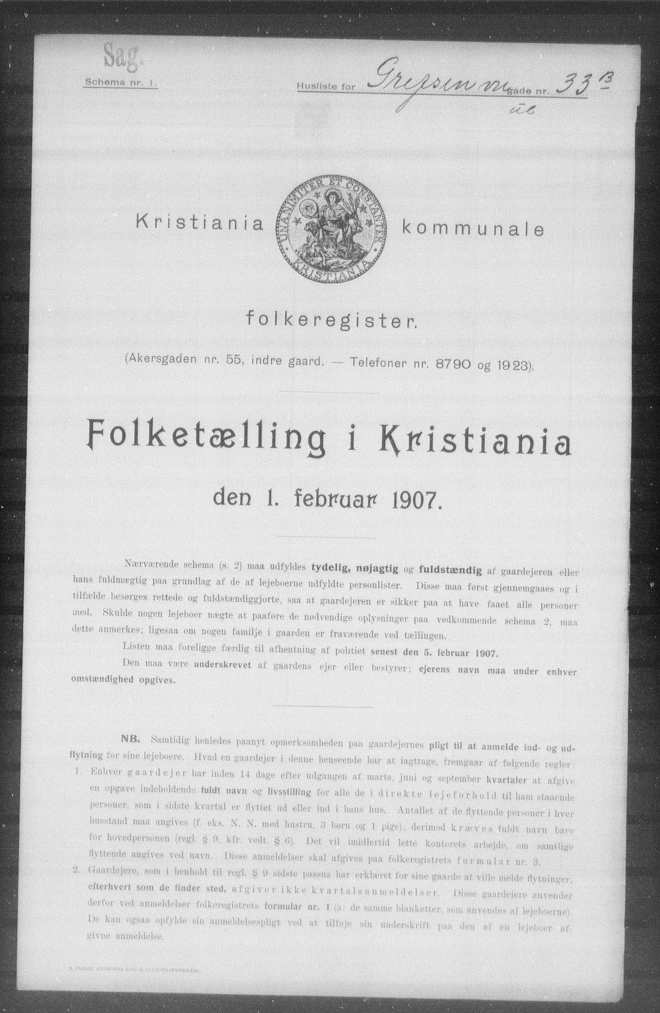 OBA, Municipal Census 1907 for Kristiania, 1907, p. 15073