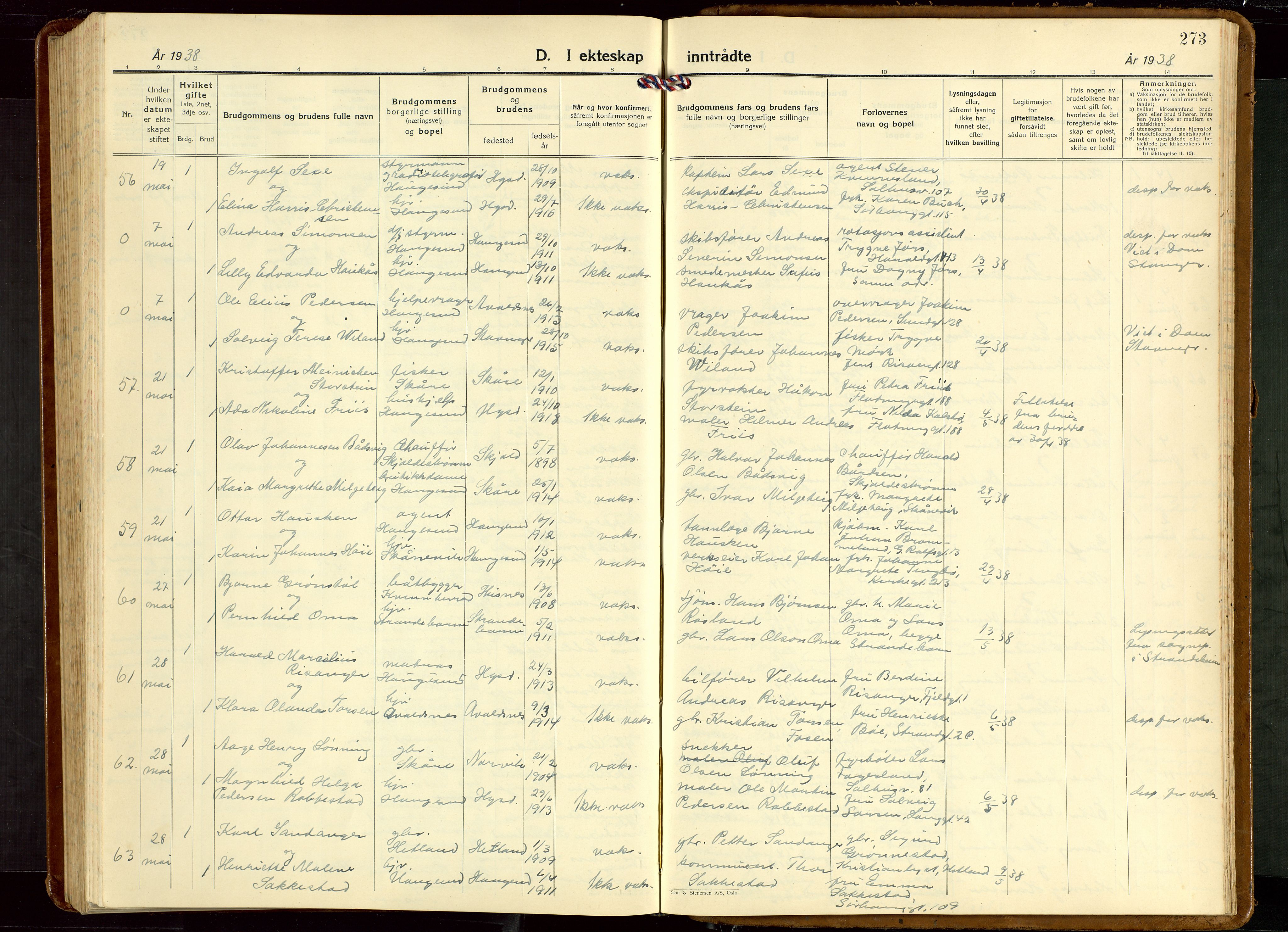 Haugesund sokneprestkontor, AV/SAST-A -101863/H/Ha/Hab/L0013: Parish register (copy) no. B 13, 1931-1943, p. 273