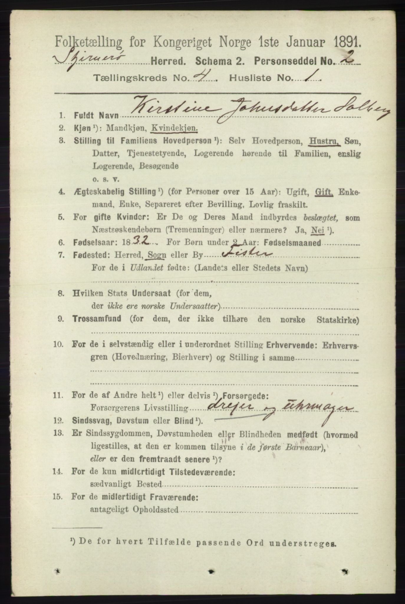 RA, 1891 census for 1140 Sjernarøy, 1891, p. 594