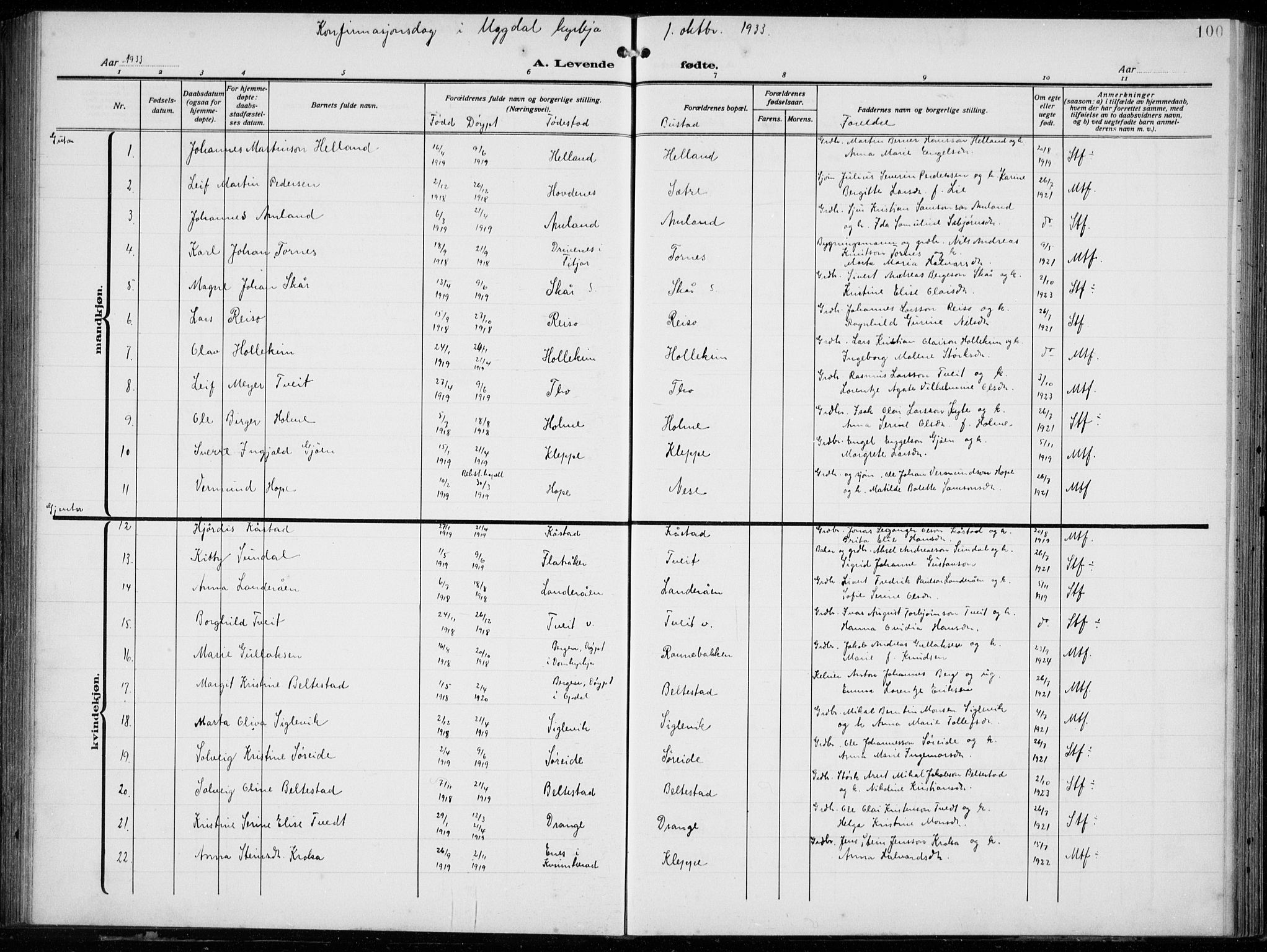 Tysnes sokneprestembete, SAB/A-78601/H/Hab: Parish register (copy) no. E  4, 1912-1936, p. 100