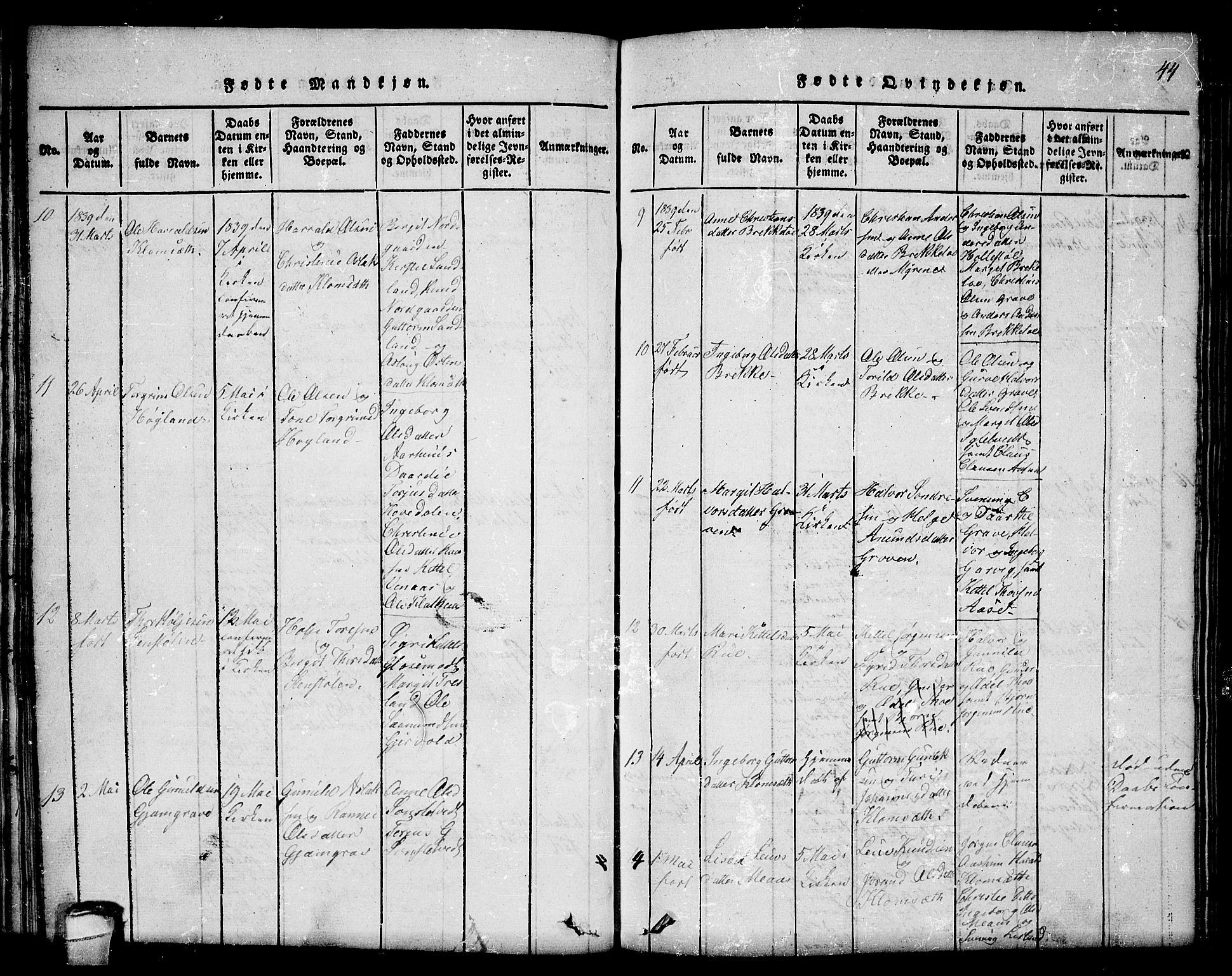Seljord kirkebøker, SAKO/A-20/F/Fc/L0001: Parish register (official) no. III 1, 1815-1831, p. 44