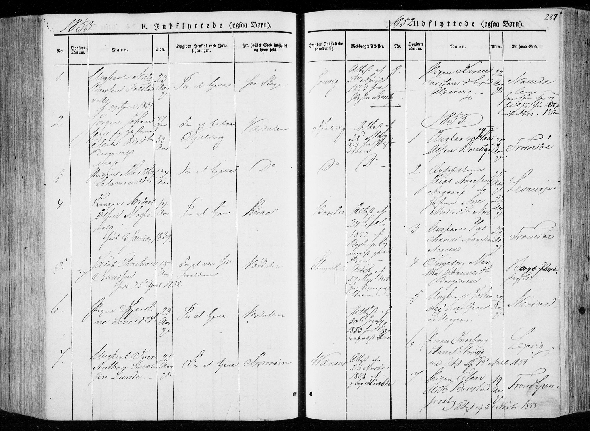 Ministerialprotokoller, klokkerbøker og fødselsregistre - Nord-Trøndelag, SAT/A-1458/722/L0218: Parish register (official) no. 722A05, 1843-1868, p. 287