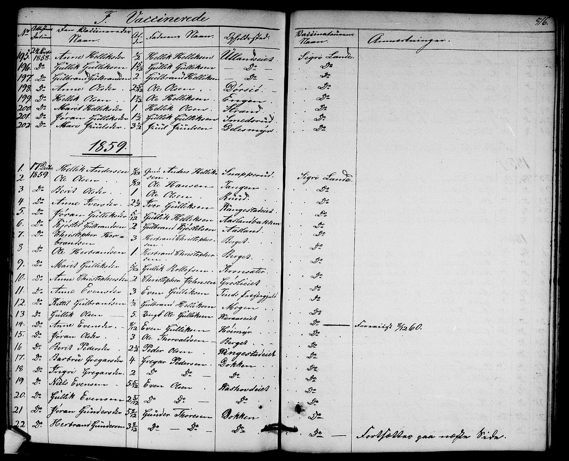 Flesberg kirkebøker, SAKO/A-18/G/Ga/L0002: Parish register (copy) no. I 2, 1834-1860, p. 516