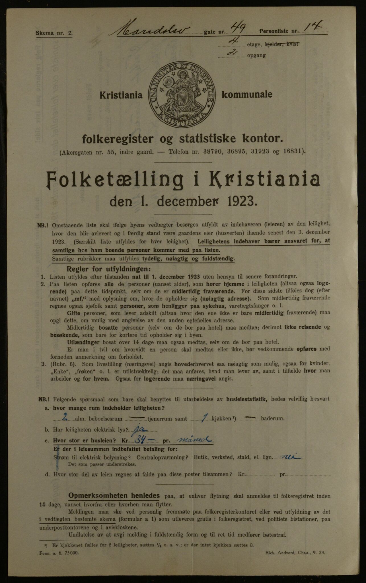 OBA, Municipal Census 1923 for Kristiania, 1923, p. 68130