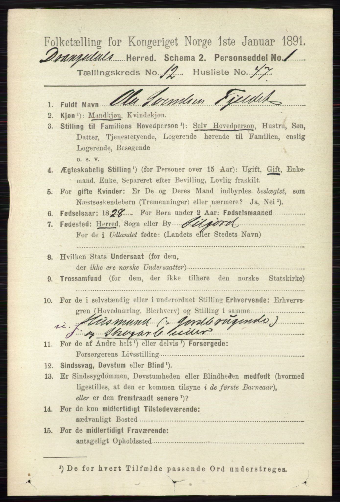 RA, 1891 census for 0817 Drangedal, 1891, p. 4662