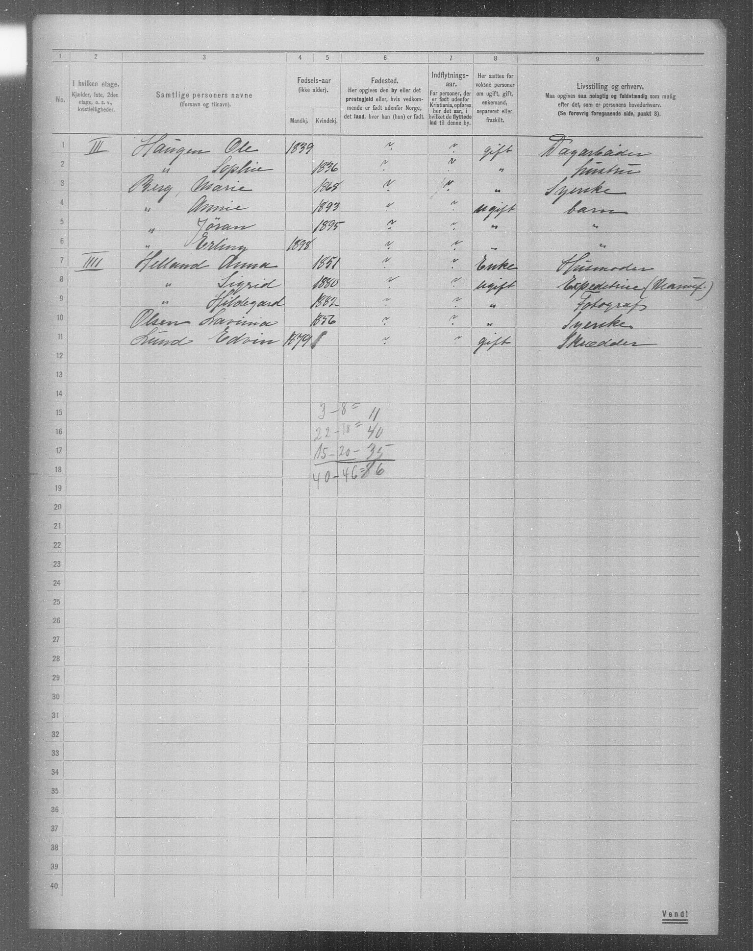 OBA, Municipal Census 1904 for Kristiania, 1904, p. 7296