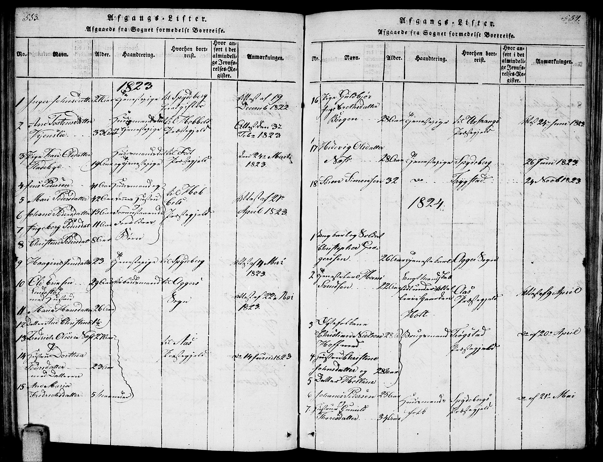 Enebakk prestekontor Kirkebøker, AV/SAO-A-10171c/F/Fa/L0006: Parish register (official) no. I 6, 1815-1832, p. 553-554