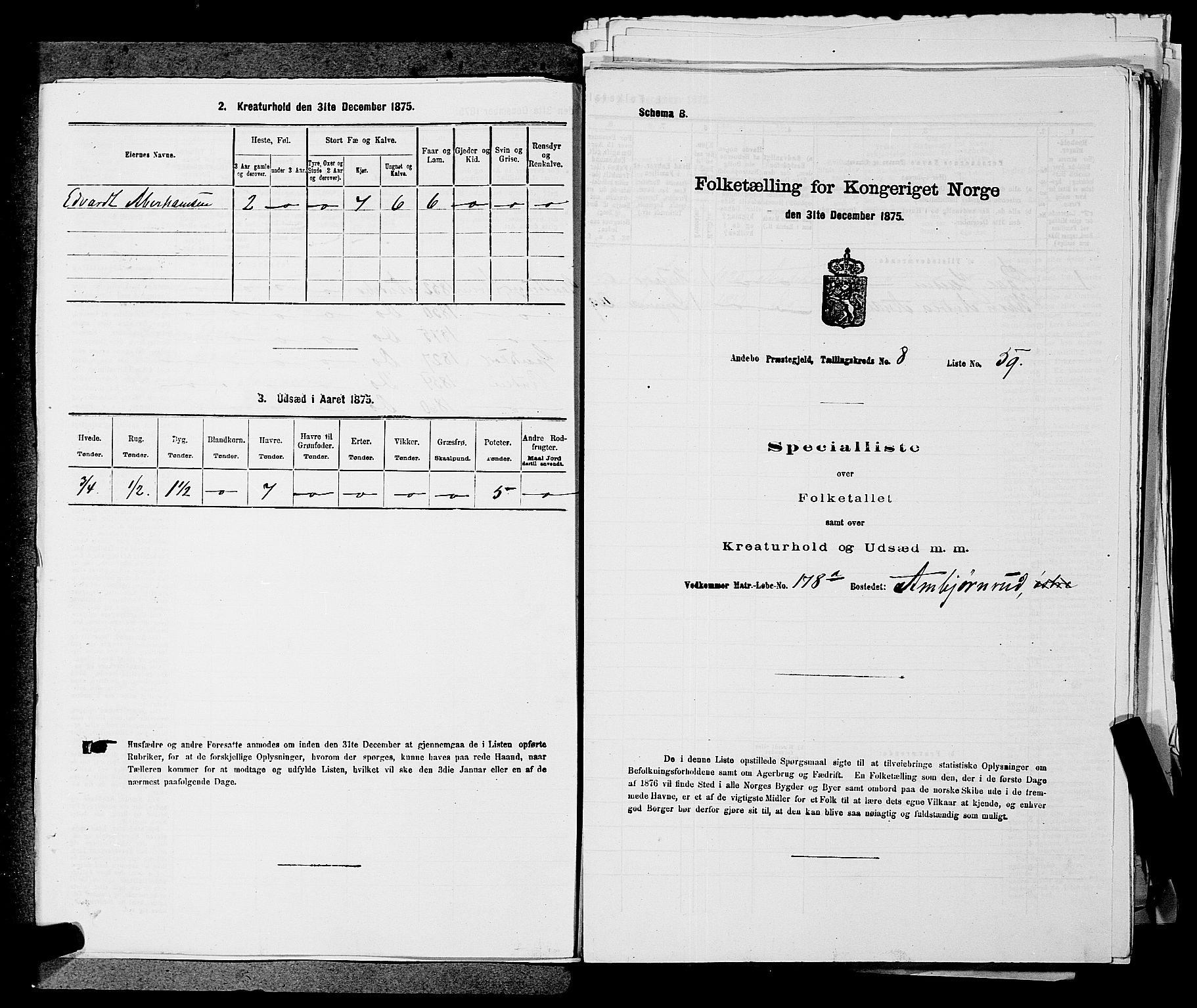 SAKO, 1875 census for 0719P Andebu, 1875, p. 725