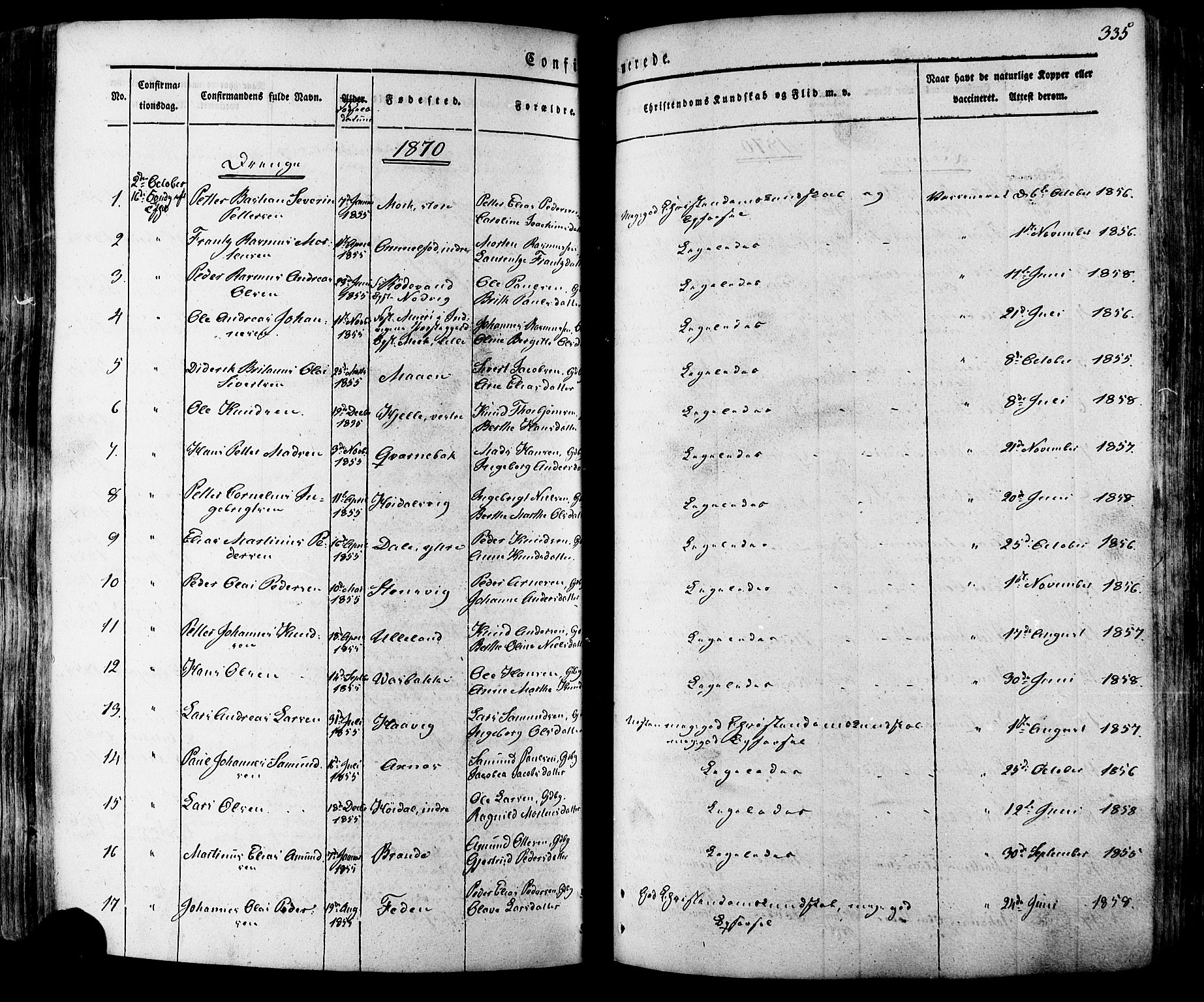 Ministerialprotokoller, klokkerbøker og fødselsregistre - Møre og Romsdal, SAT/A-1454/511/L0140: Parish register (official) no. 511A07, 1851-1878, p. 335