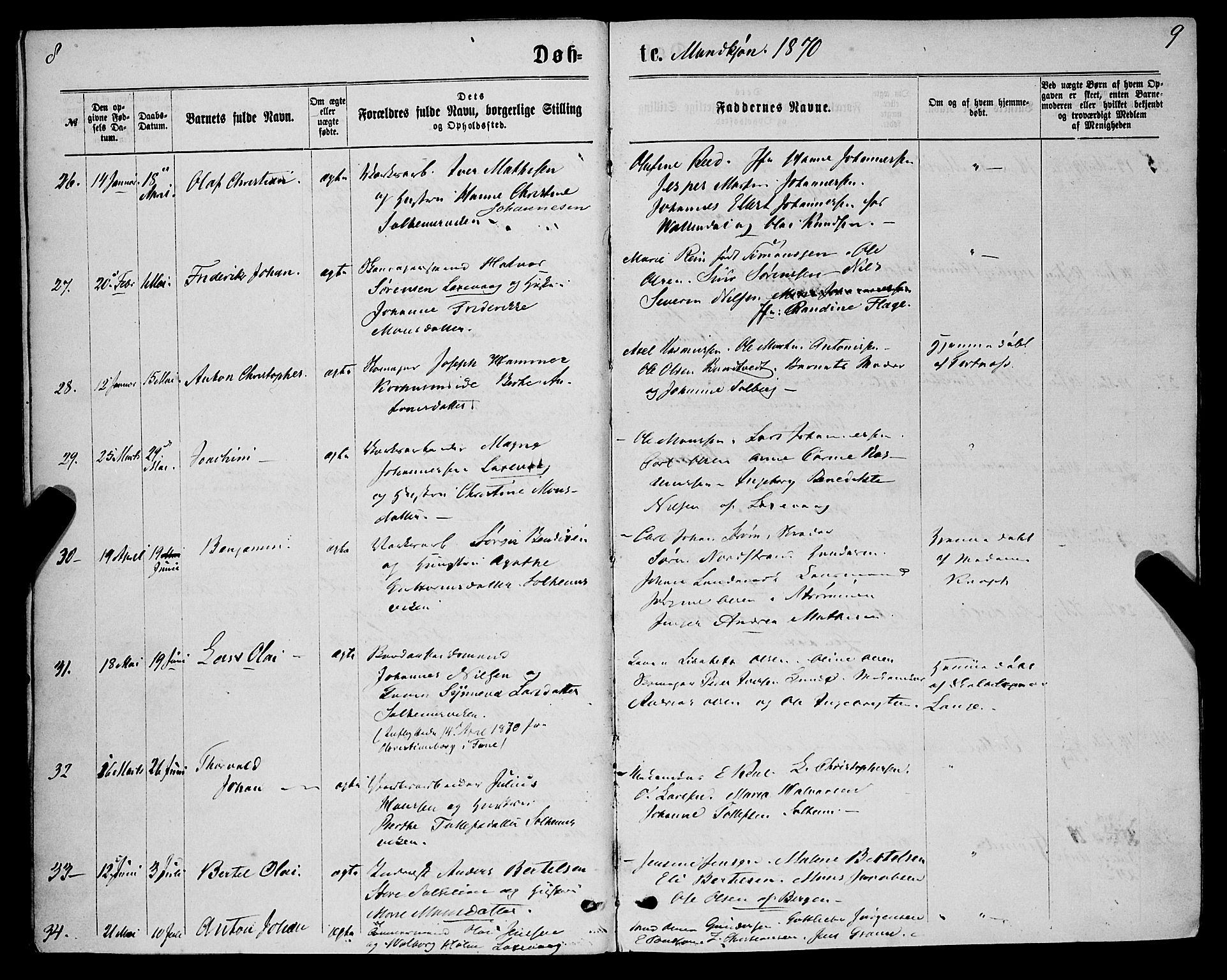 St. Jørgens hospital og Årstad sokneprestembete, AV/SAB-A-99934: Parish register (official) no. A 6, 1870-1878, p. 8-9